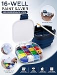Airtight Paint Saver Storage Palette Box, 16-Well Palette Box with Lid, Include Paint Brush Basin, Perfect for Gouache, Acrylic, Watercolor and Oil Paint (Blue) | Compact Travel Design, Refillable Paint Storage Suitable for Watercolor & Acrylic
