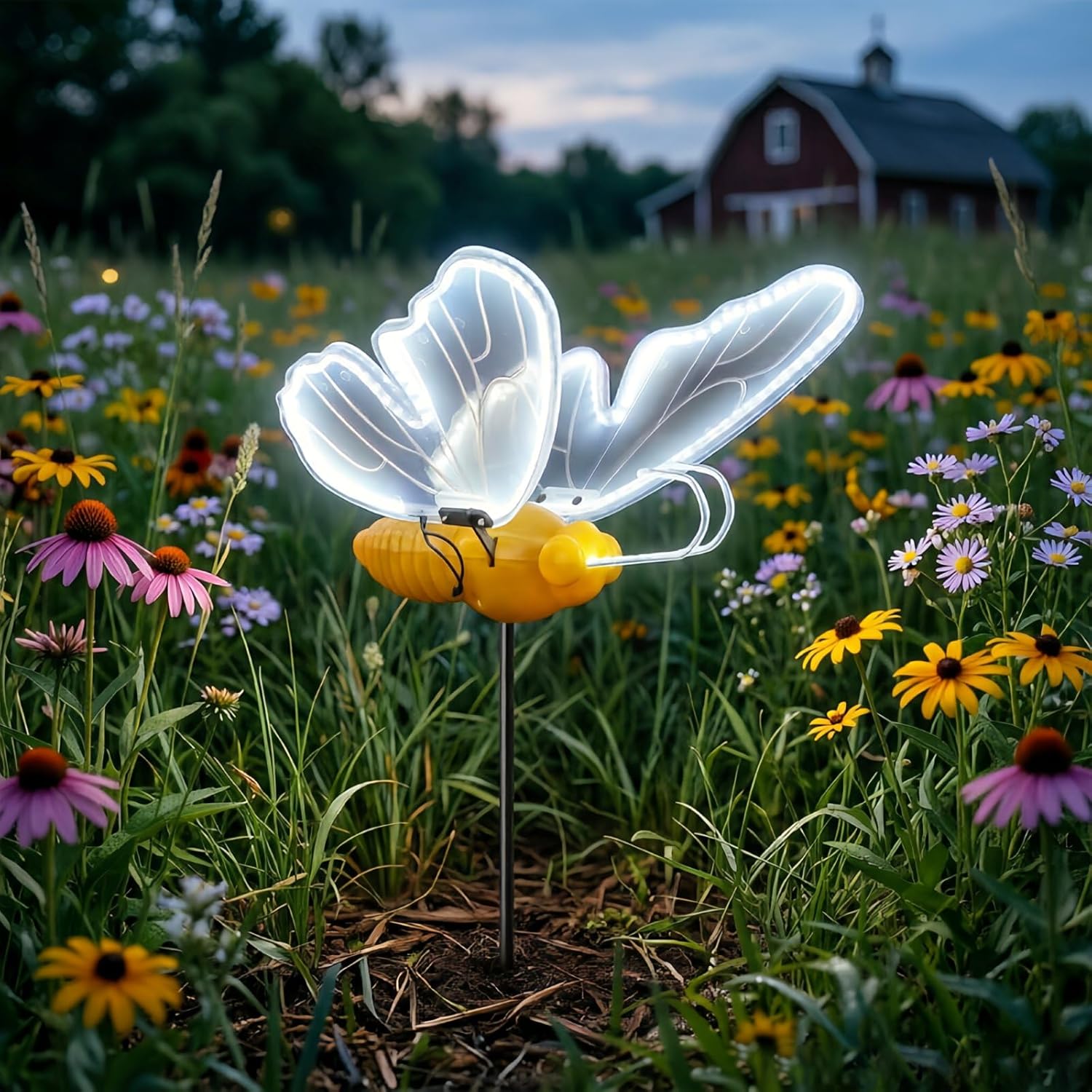 Large Moving Butterfly Lamp Decorations - 16" Non Solar LED Butterfly Lights Outdoor, Waterproof Garden Decor for Outside Decorative Patio Light, Floor Lamp for Wedding (White Light)