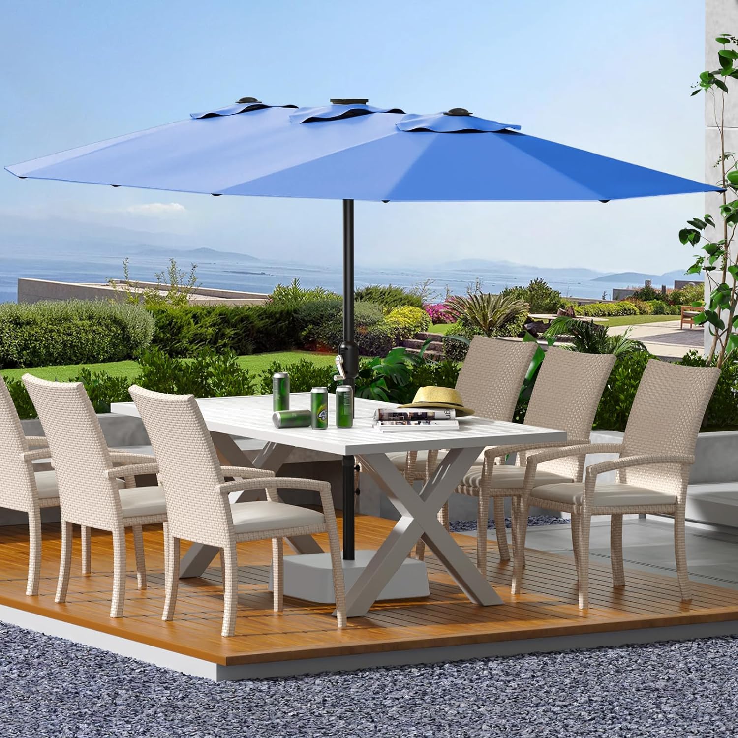 13 FT Double-Sided Rectangle Patio Market Umbrella with no Base, Heavy Duty Waterproof and Windproof Umbrella, for Poolside, Lawn & Backyard