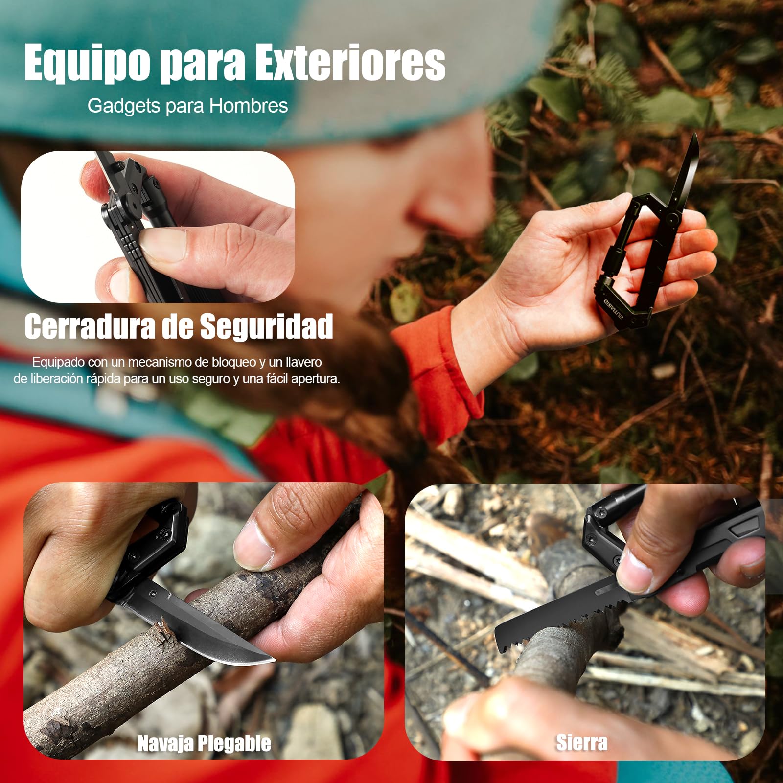 Mosqueton Llavero 8en1 Multiherramienta Herramienta Multiusos Con Abridor de Botellas Regla Sierra para Campeggio, Escursionismo Regalos Hombre