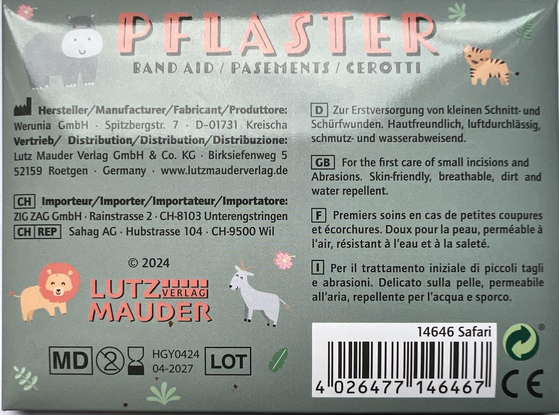 10 cerotti per bambini * SAFARI * di Lutz Mauder | 14646 | cerotti per pavimentazione per bambini, animali selvatici