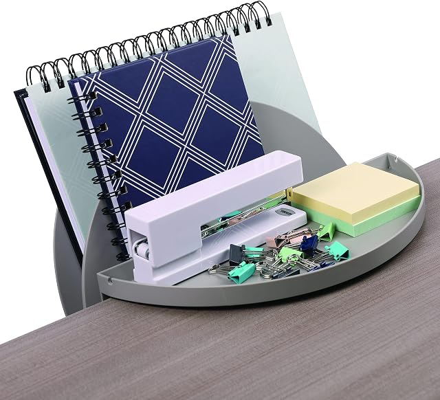Deflecto Space Saving Desktop Storage Organiser, Standing Desk File Holder Attachment, Desk Organiser with Storage Tray, Desktop File Storage - Grey