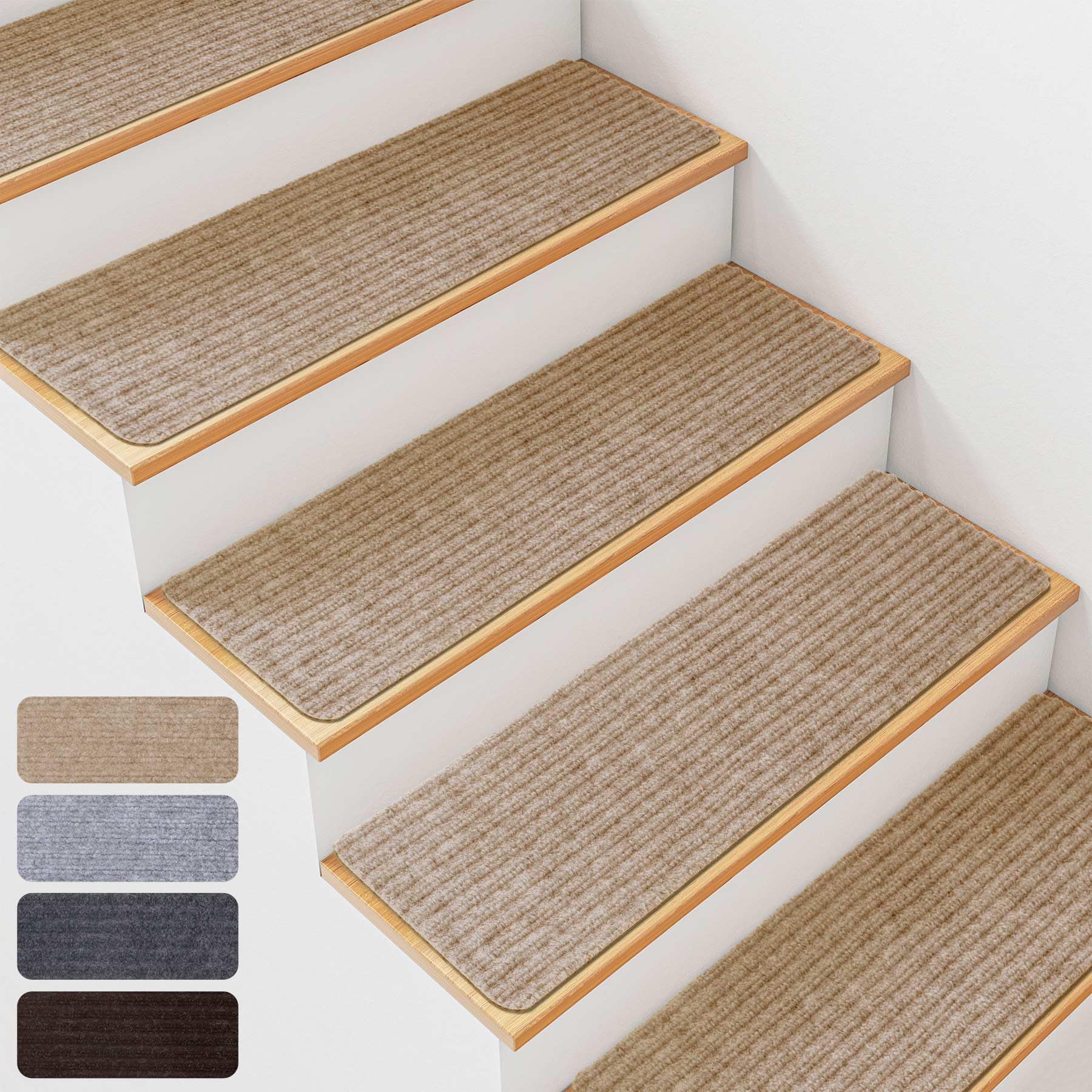 20 x 76cm Non-Slip Carpet Stair Treads for Wooden Steps, 15 Pack–Beige