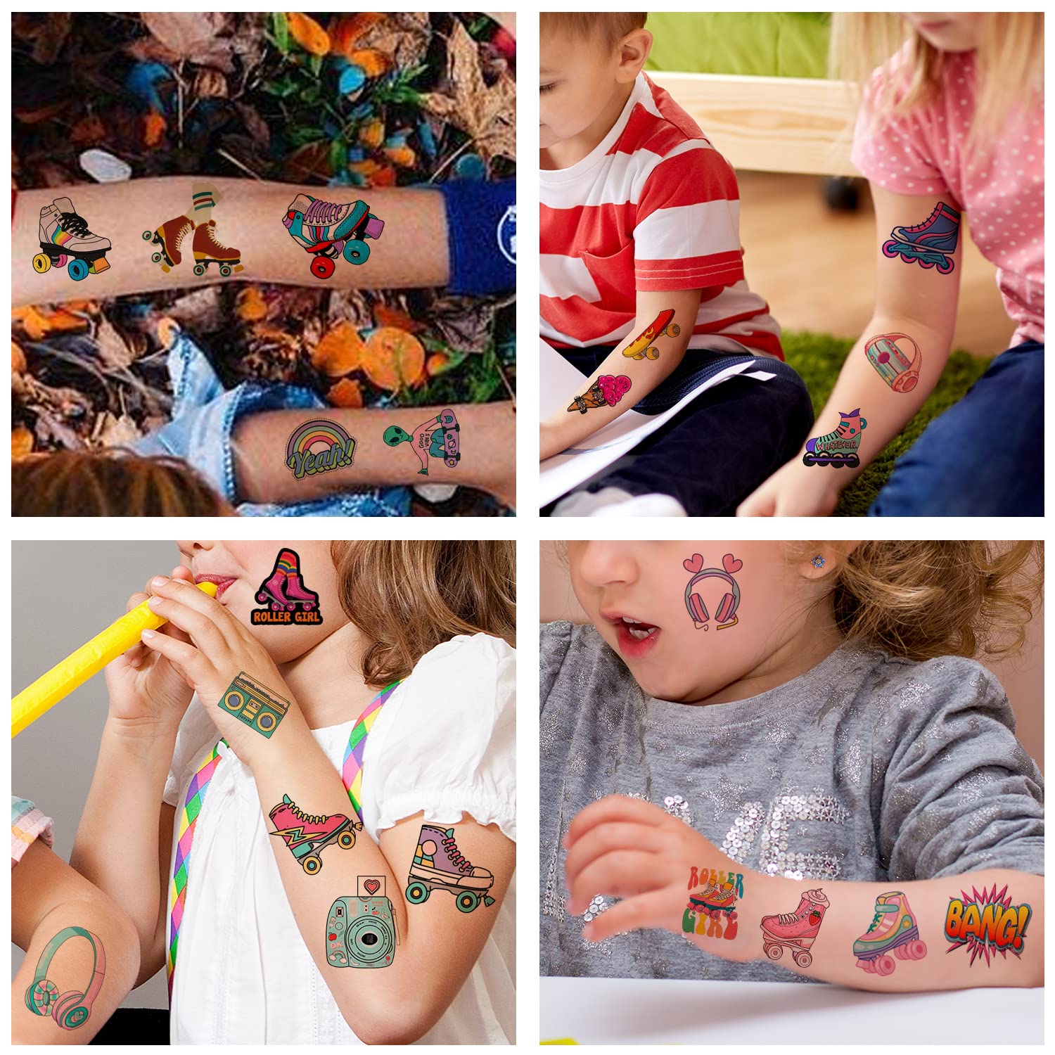 YYMYMGJ 16 Sheet Roller Skate Party Favors Roller Skating Temporary Tattoos Stickers for Kids Girls Boys Throwback to 90s Roller Skate Theme Party Decorations supplies (192 PCS) - Image 4