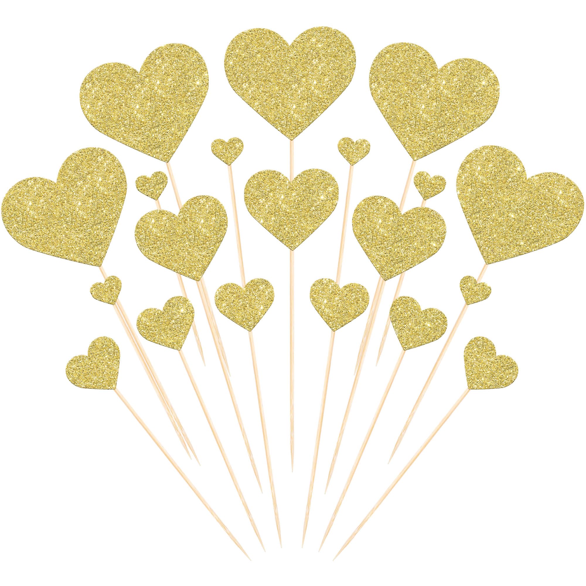 SYKYCTCY 72 Pack Love Heart Cupcake Toppers Glitter Mixed Size Wedding Engagement Cupcake Picks Decorations for Wedding Anniversary Bridal Shower Birthday Valentine's Day Party Supplies Gold