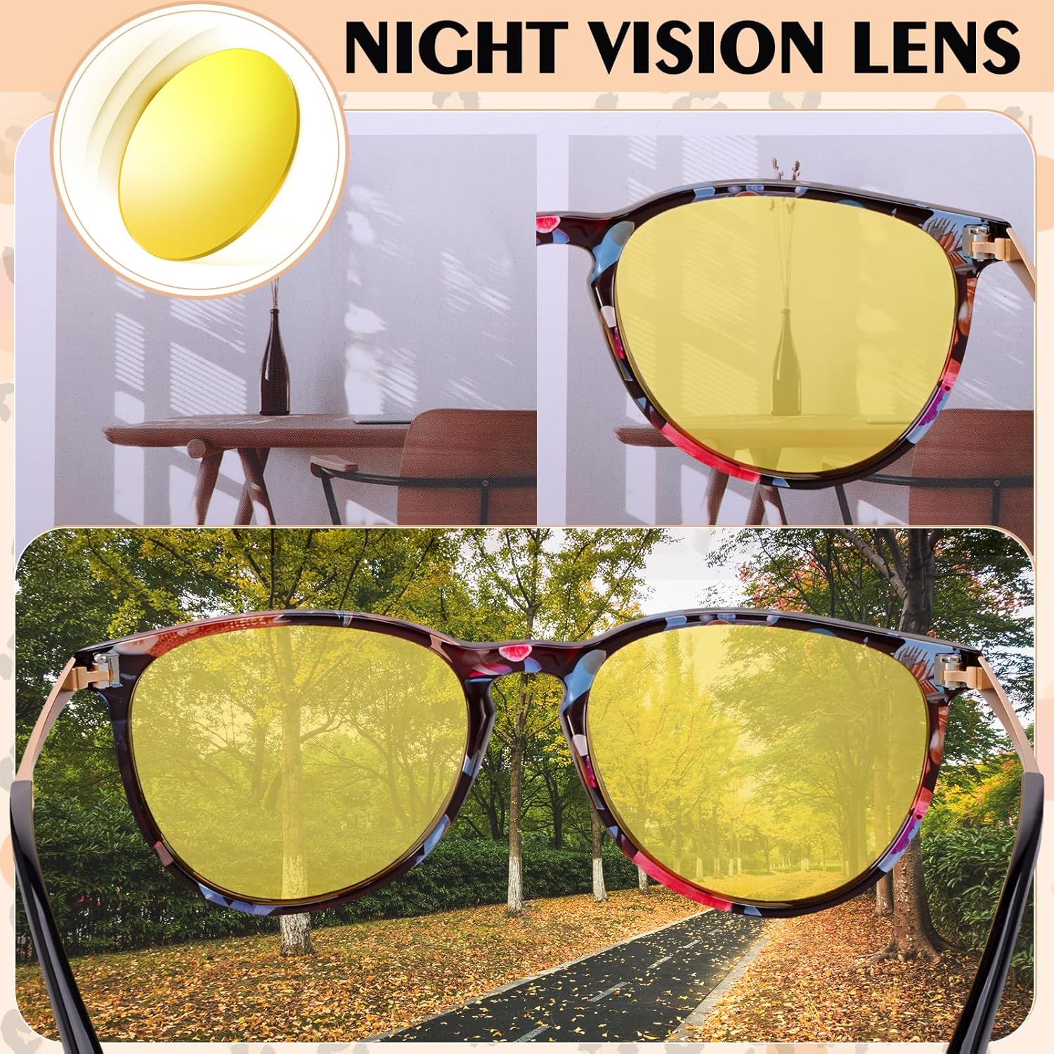 3 Pack Night Vision Glasses for Women Men, Round Frame Polarized Anti Glare Yellow Lens Glasses for Nighttime Rainy Foggy - Image 5