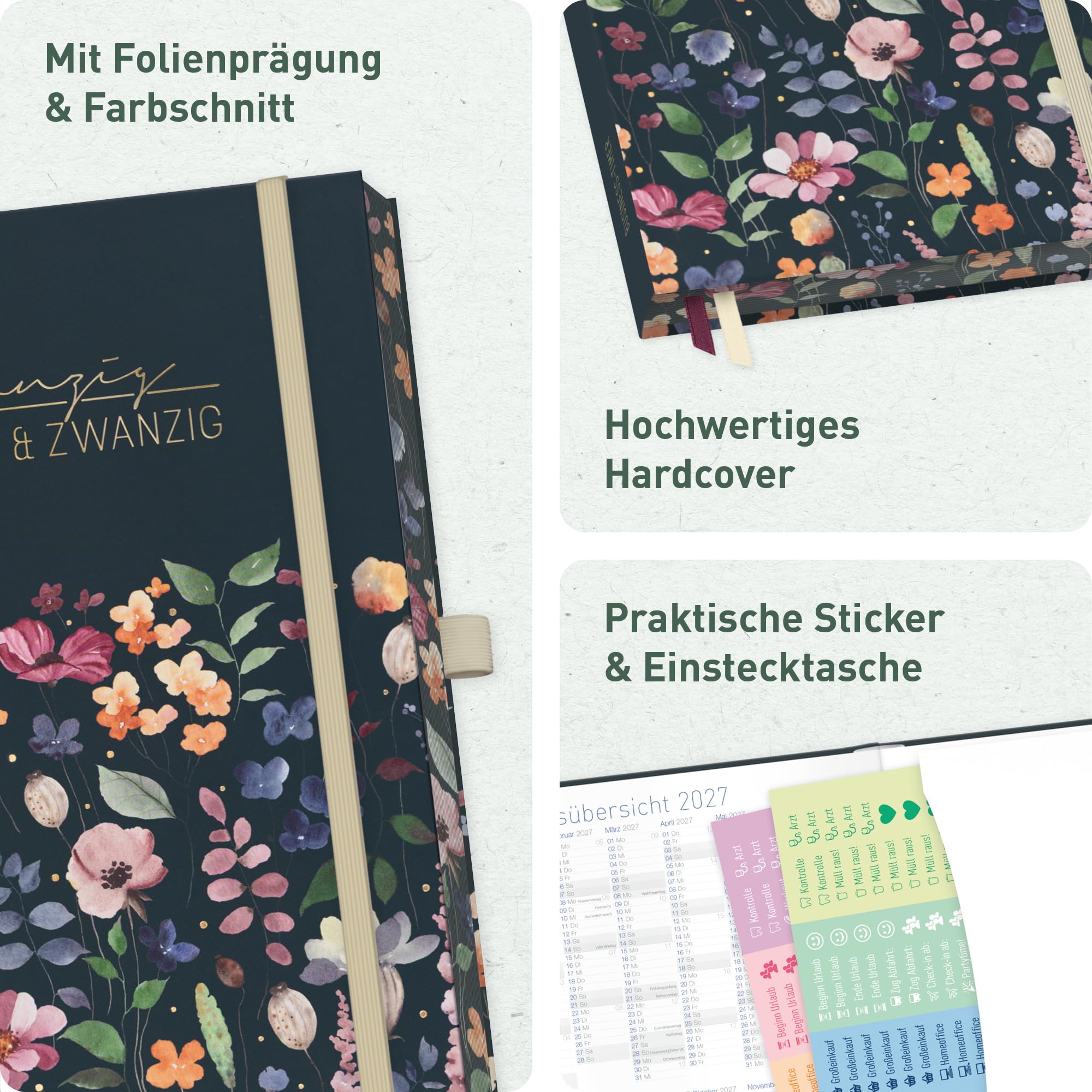 Häfft® Business-Timer Deluxe 2026 2027 A5 für 17 Monate: August 2026 bis Dez. 2027 - Buchkalender, Terminplaner, Wochenkalender, Wochenplaner "Flower Inspiration"
