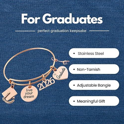 Miniatura 3 de Gymnastics Graduation Gift - Rose Gold Gymnast Charm Bracelet, Live Your Dreams, Gift for Graduates, Class of 2026