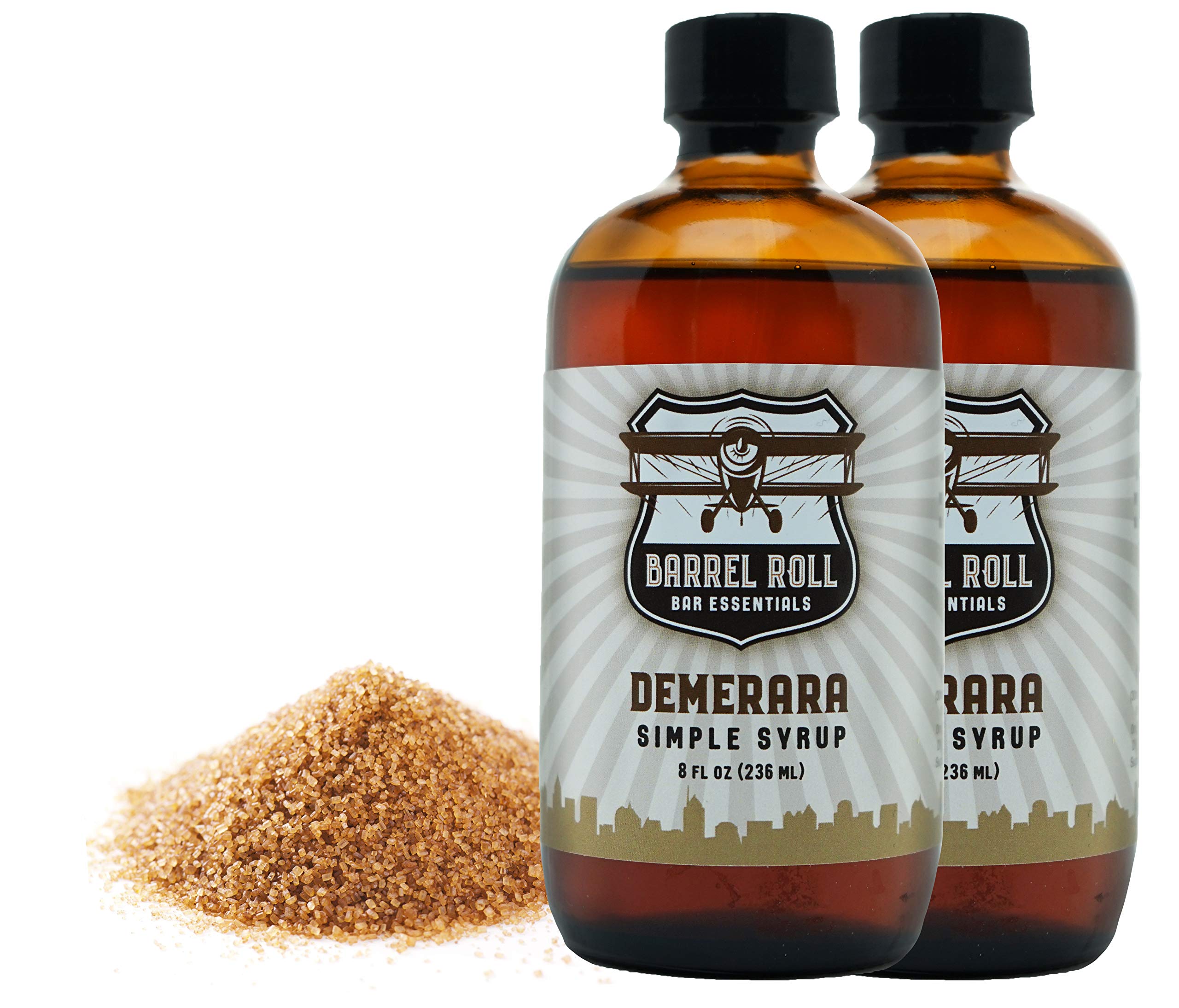 Barrel Roll Bar Essentials Cocktail Mixers - Demerara Cocktail Mix - All-Natural Demerara Drink Mix - USA Handcrafted Cocktail Syrups - Small Batch Cocktail Bitters with Real Cane Sugar - 2 x 8 Ounce