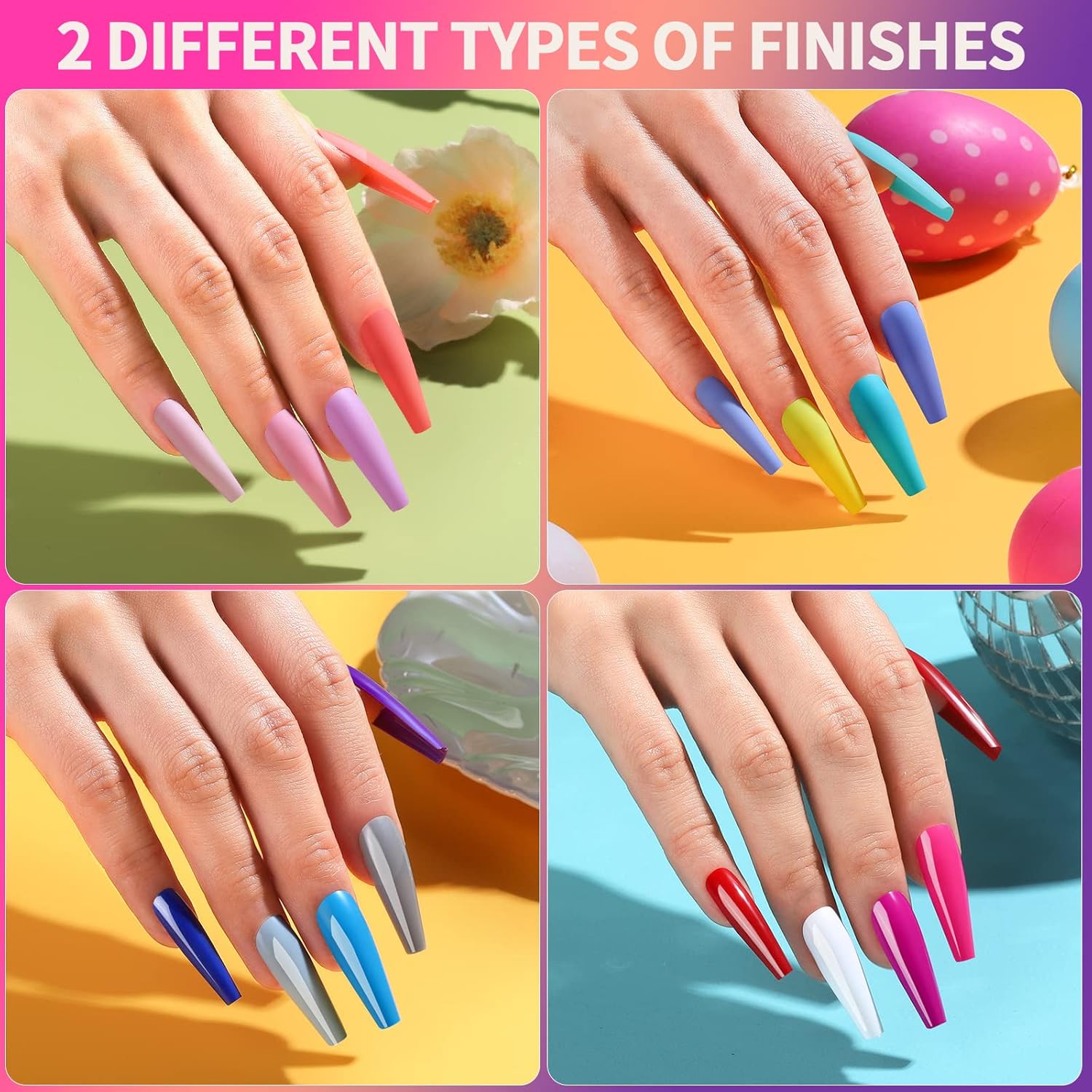 Teenitor Long Press On Nails Kit 24 Color Long Coffin Nail Tips Full Cover. 576pcs Long Coffin Press On Nails Fake Nails. Matte Nails Glue On Nails