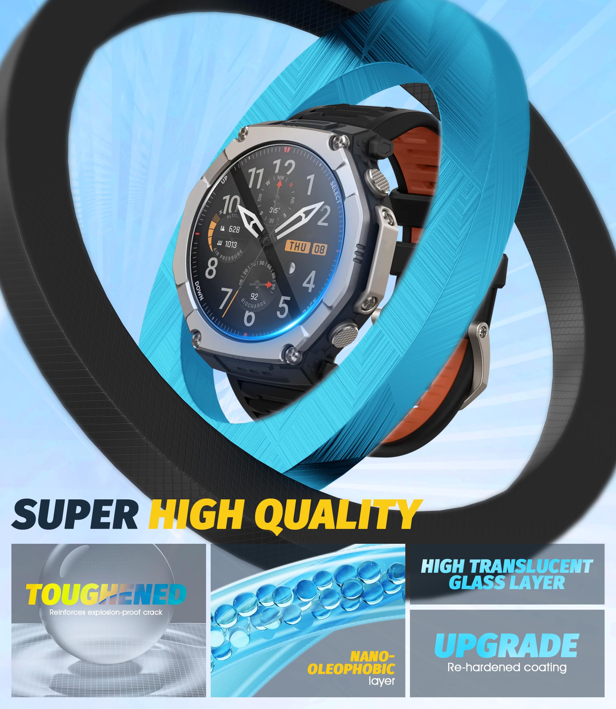 NEWZEROL Folia ochronna do Amazfit T-Rex Ultra 2, folia ochronna na wyświetlacz, 2,5D Arc Edges 9H, szkło odporne na zarysowania, bez pęcherzyków powietrza, folia ochronna na wyświetlacz do Amazfit