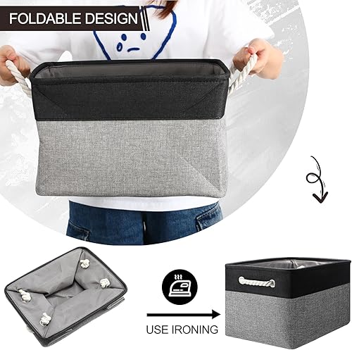 Vista 45 de meekoo Paquete de 8 contenedores plegables de almacenamiento de tela, cestas de tela de poliéster con asas, organizador de armario de lino para Gris