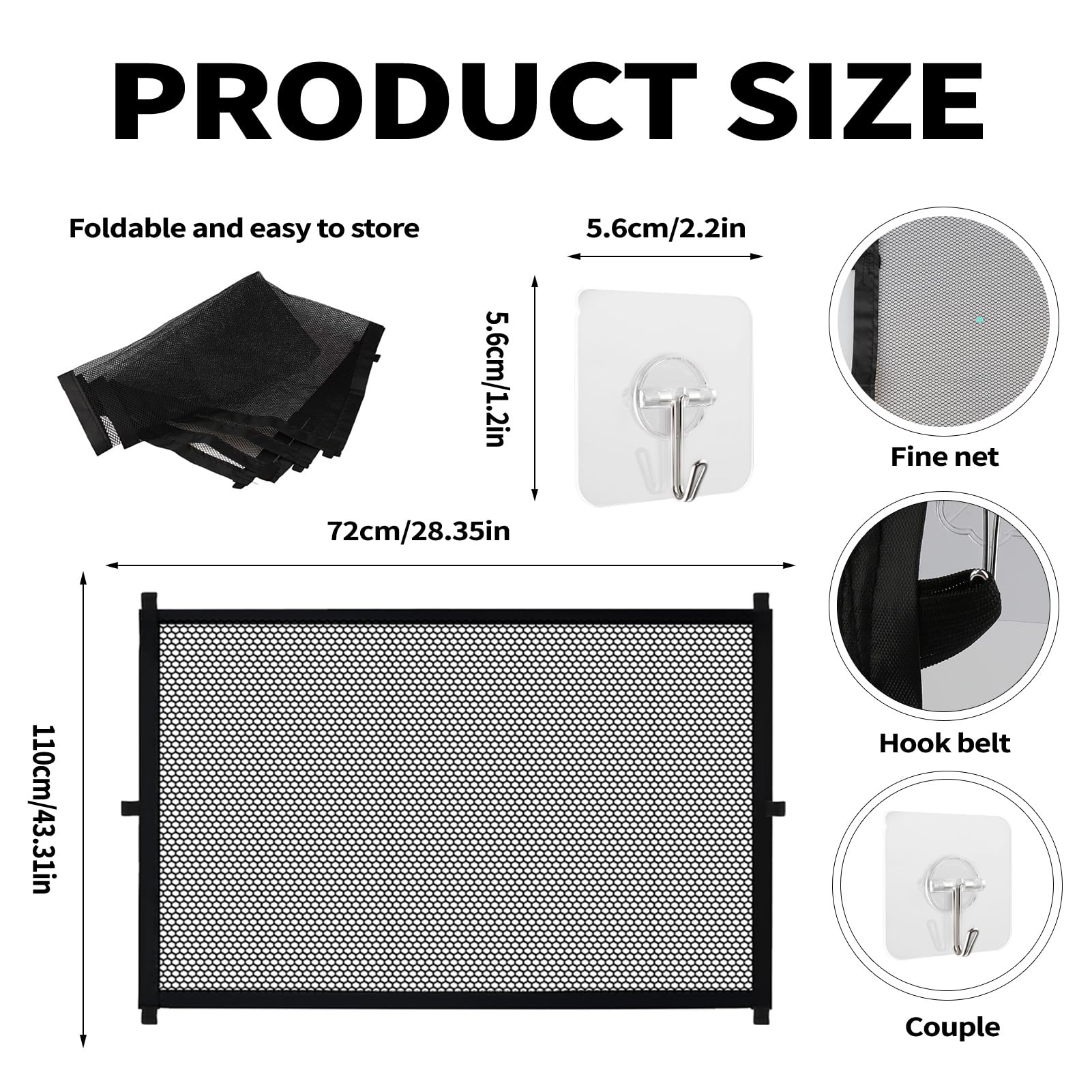 Pet Mesh Stair Gate Portable No Drilling Folding Puppy Safety Fence Guard Net with Hooks for Baby Dog Cats Indoor Stopper 110x72cm Easy Install for Hallway Stairway Doorways Black - Image 2