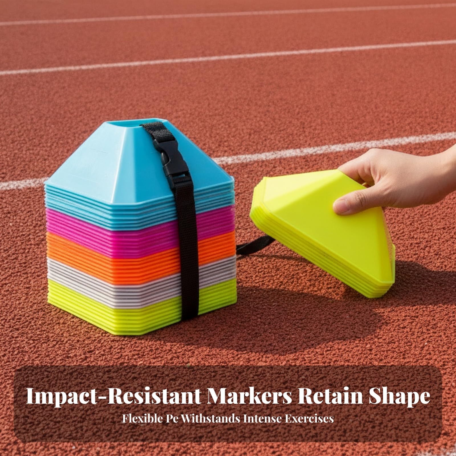 50 Pezzi Colori Vivaci | Plastica Flessibile e Resistente, Coni Sportivi con Cinghia, Portatili, Attrezzatura Sportiva, per Allenamento di Agilità