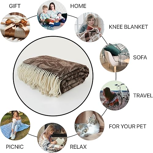 Miniatura 3 de Manta de lana  100% lana de Nueva Zelanda  Perfecta para el hogar y al aire libre  Manta de lana virgen con flecos de 55 x 79 pulgadas (55.1 x 78.7