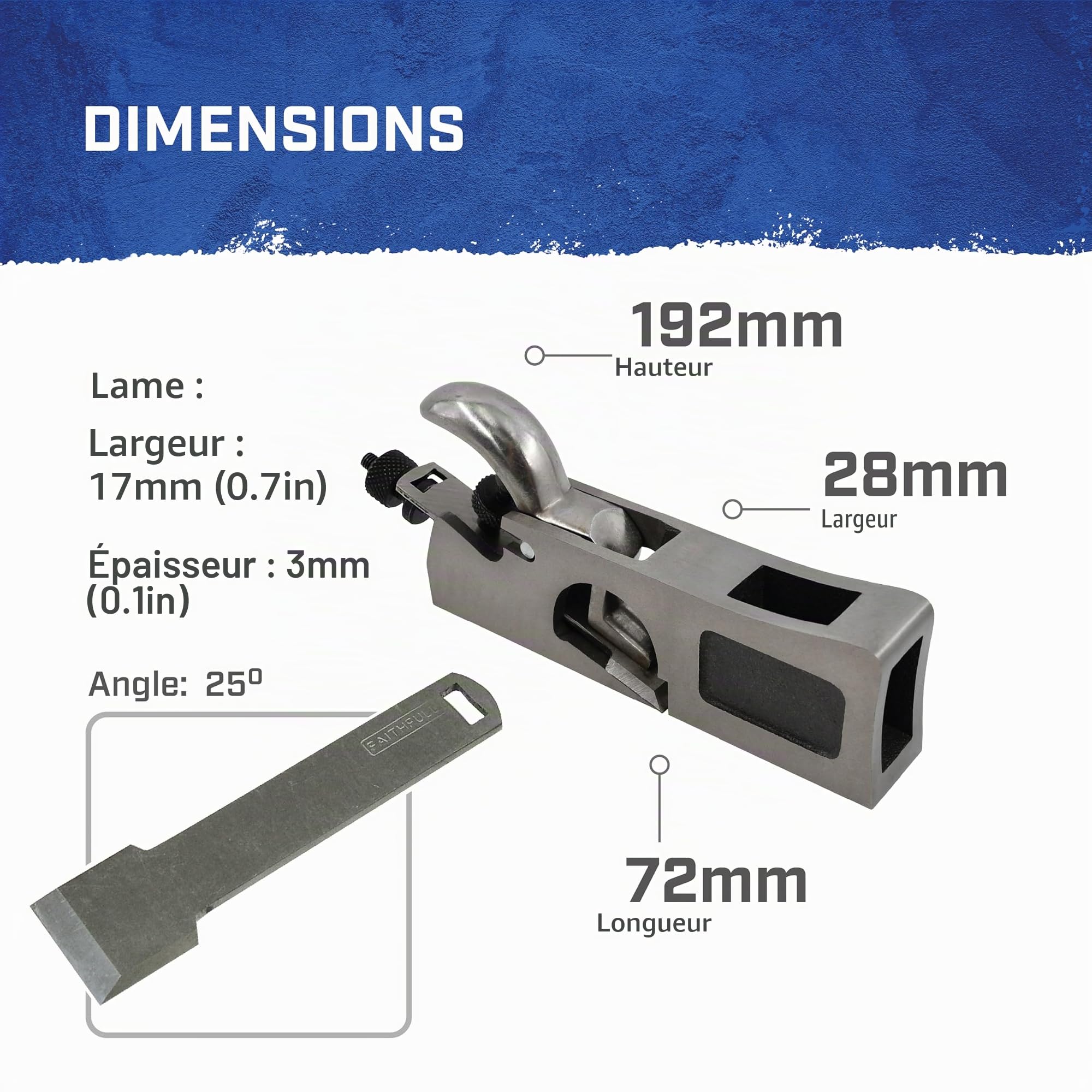 Rabot à feuillure Faithfull 3-en-1 à épaulement, arrondi et à ciseau dans un coffret en bois – Rabot à main multifonction avec base affûtée avec précision pour l'ébarbage et les travaux d'angle