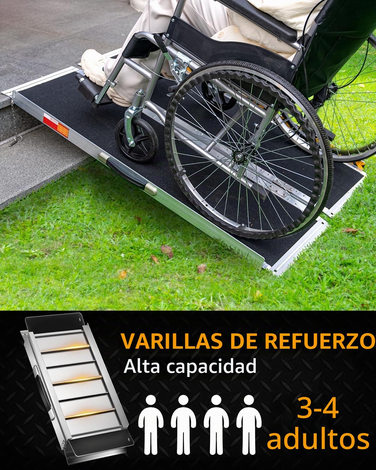 Rampa para Silla de Ruedas 122CM, Capacidad 363KG, Rampa Plegable Antideslizante de Aluminio con Superficie de Carborundo para Escalones, Umbrales, Bordillos, Escaleras y Coches