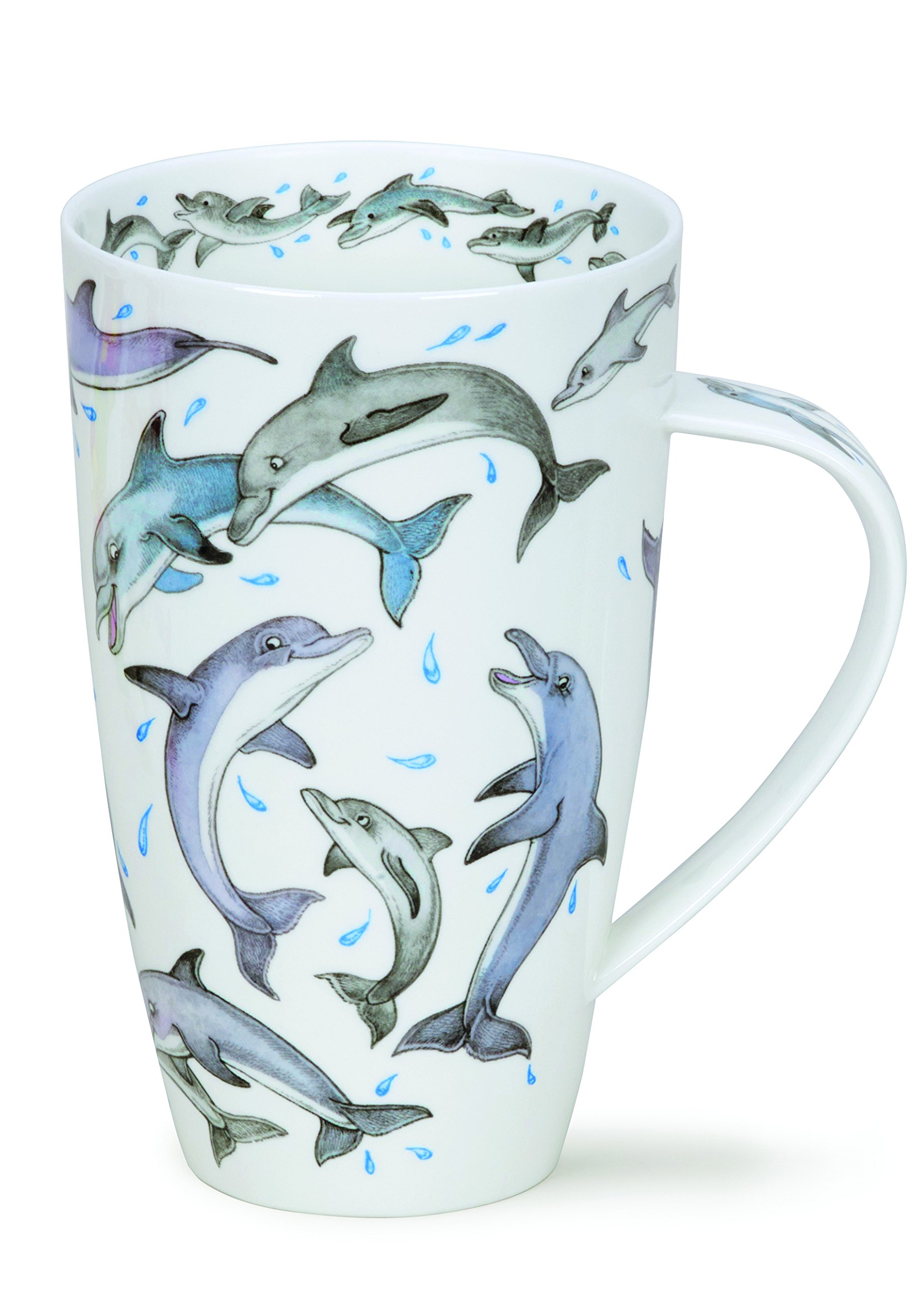 DUNOON Flippin Fun Henley-Becher - Porzellan, 600 ml, Delfine-Motiv