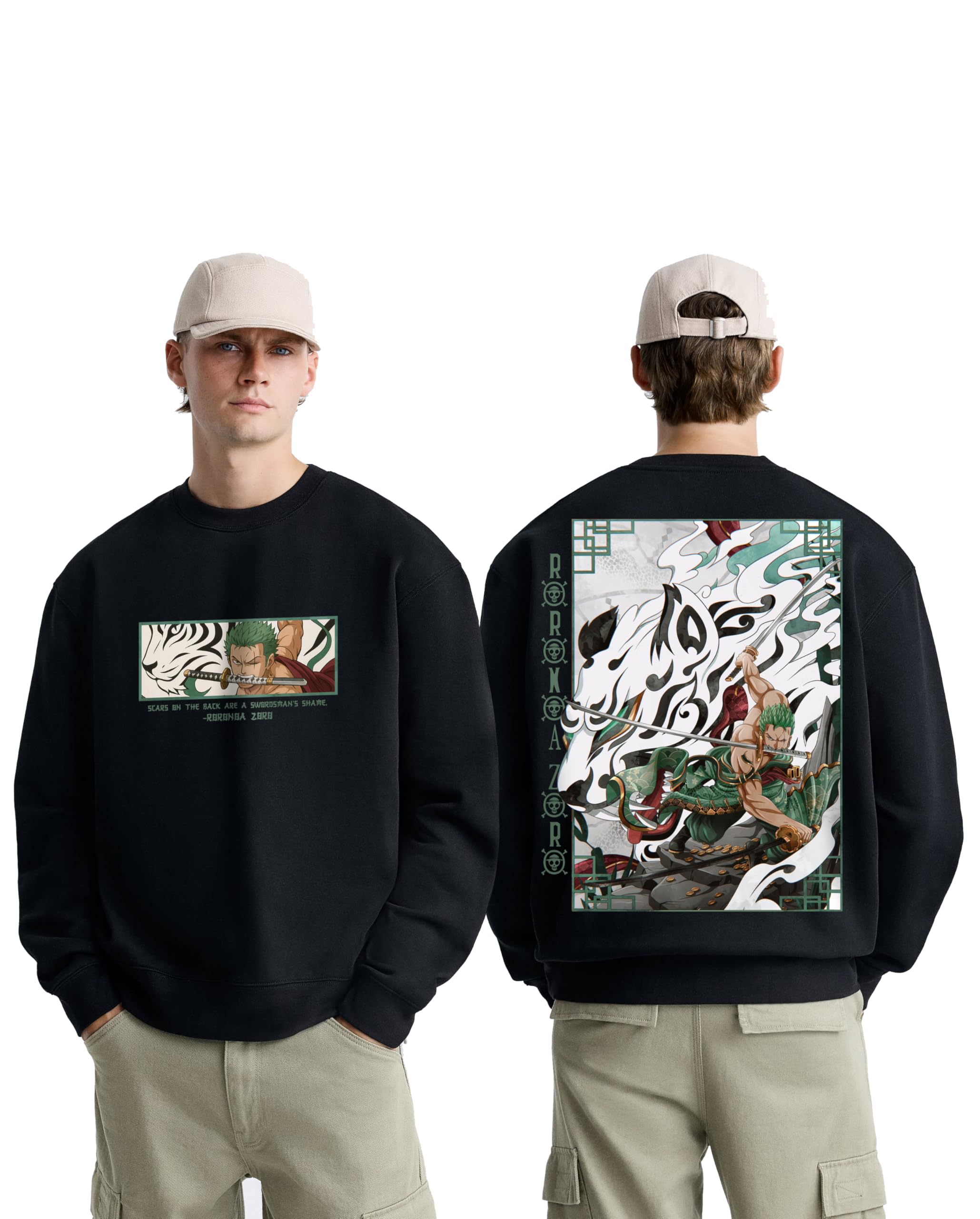 g&g closet One Piece Roronoa Zoro Anime Art Graphic Sweatshirt | 100% Cotton Crew Neck | Full Sleeve | Printed Sweat Shirt for Men and Women-picture-16