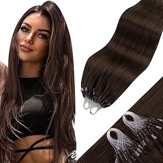 Hetto Micro Loop Hair Extensions Human Hair Pre Bonded Microlink Hair Extensions Invisible Micro Beads Hair Extensions #4 Dark Brown 16 Inch 50 Strands 50g