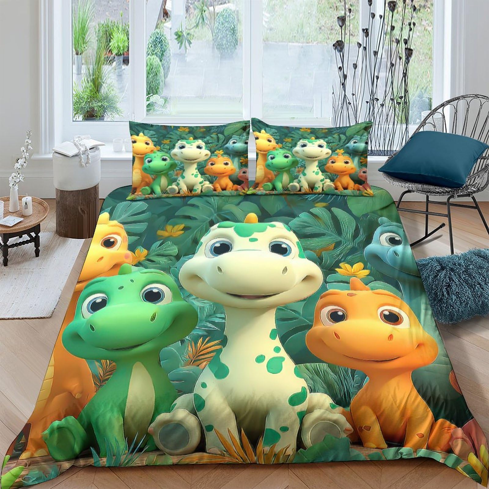 Ctjqhvkz Style-2 3D Printed Cartoon Dinosaur Fitted Sheet Microfiber Soft Breathable Forest Animal Bed Cover For Bedroom Dorm Decor Single（135X200cm）