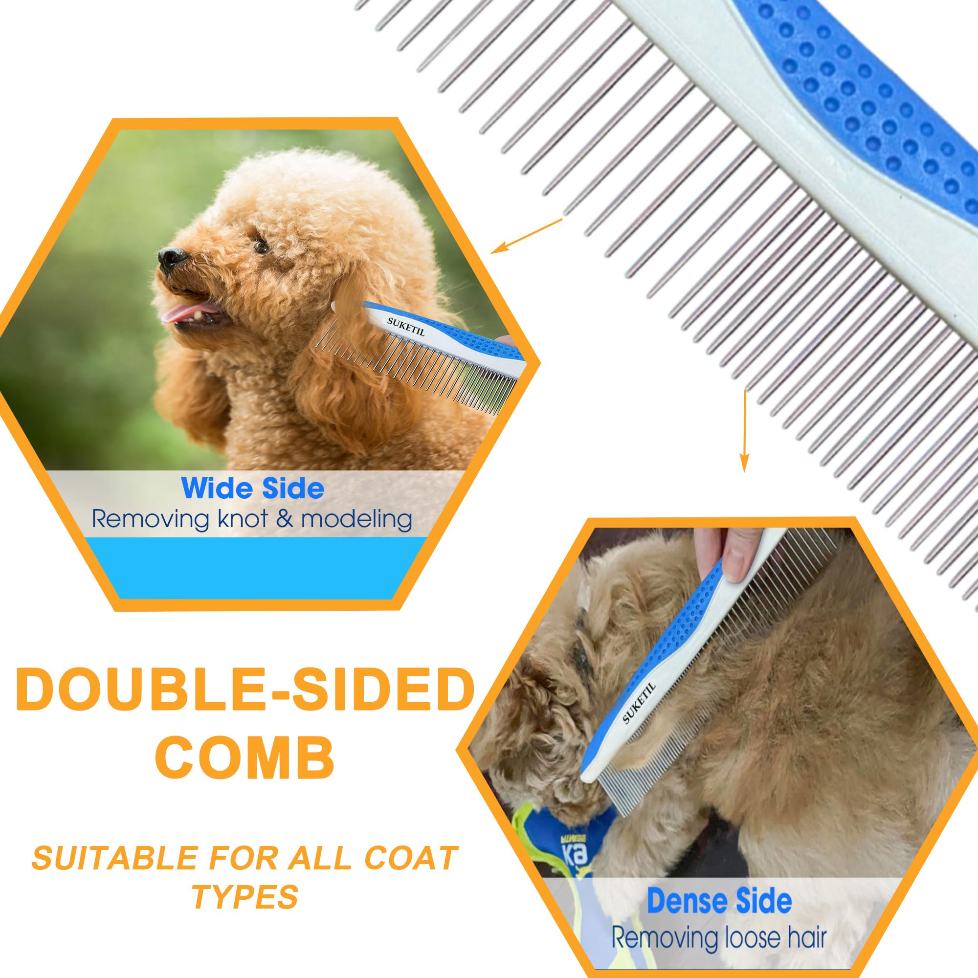 Peine para perros para eliminar enredos y nudos, peine para gatos con dientes de acero inoxidable y mango antideslizante, peines para perros de pelo largo, gatos y otras mascotas (estilo 1)