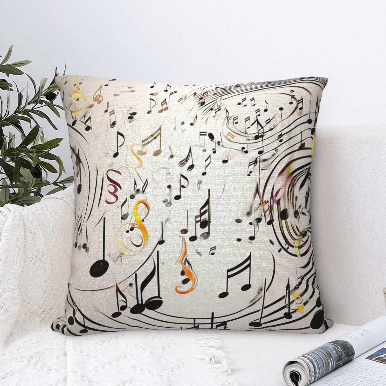 FodPand Luxury Velvet Throw Pillow Covers 18"x18" Super Soft Decorative Pillow Cases - Music Notes Print Pillowcases Modern Lumbar Cushion Cases for Couch Sofa Bed Pillow Shams