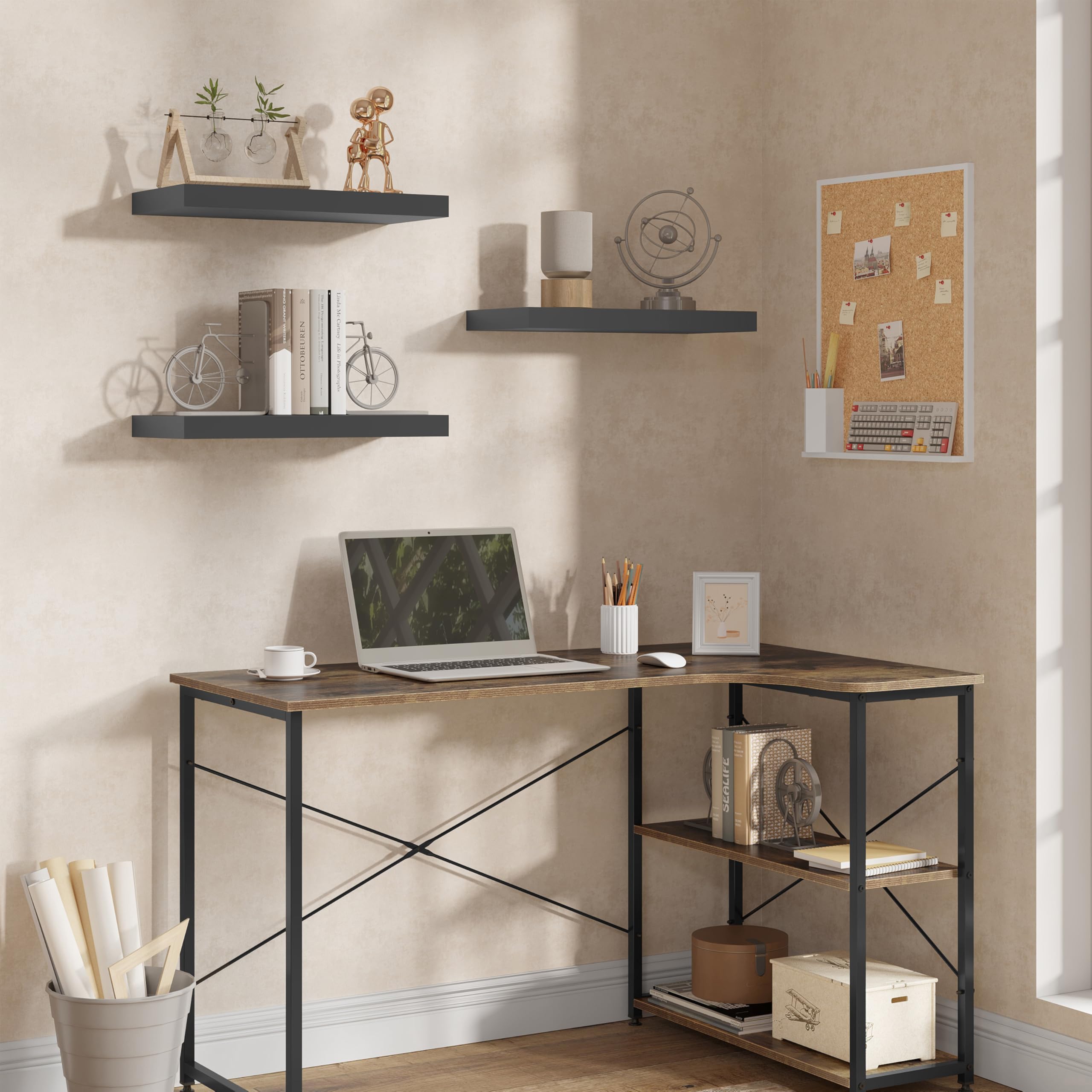 WOLTU Wandregal,Schweberegal Dunkelgrau,100x22.9x3.8cm,MDF 3er | Geeignet für verschiedene Räume wie Wohnzimmer,Büros,Schlafzimmer,Badezimmer,Kinderzimmer,Flure oder Küchen.