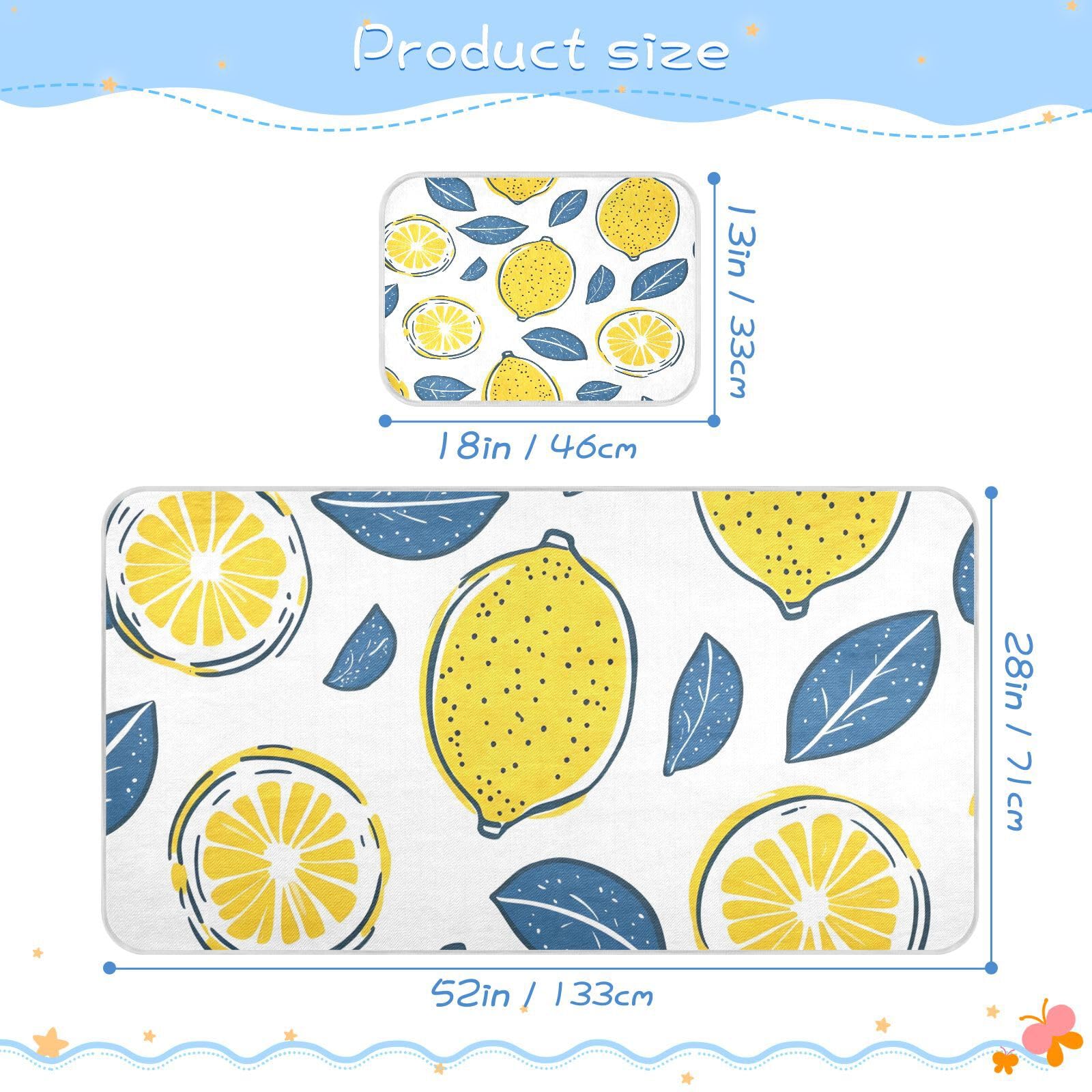 Bolaz Summer Sleeping Bed Pad, Beautiful Lemon Pattern Cooling Mattress Set Breathable Bed Mat Ice Silk Mat + Pillow Cover for Toddler Boys Girls