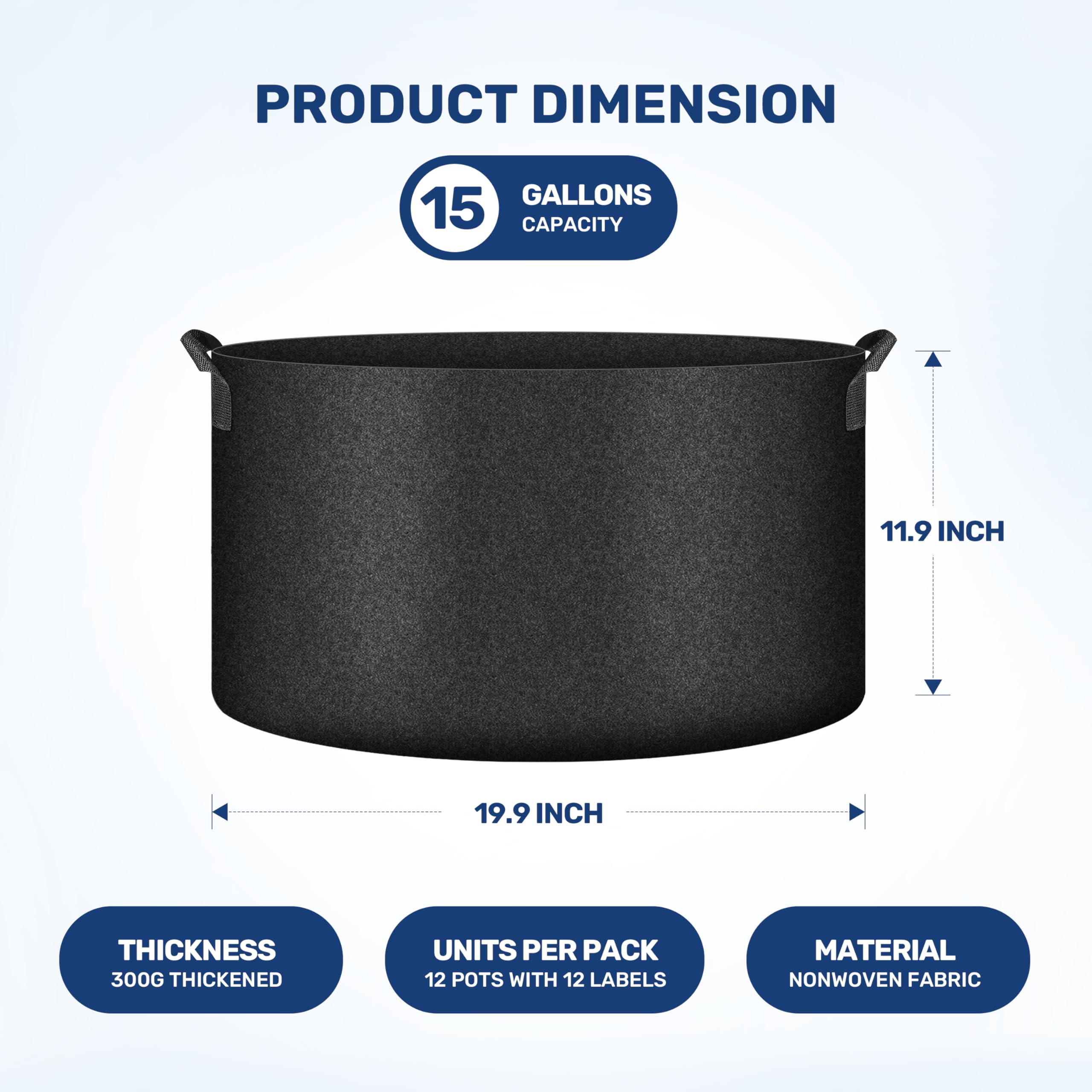 Simple Deluxe Con Asas, Bolsa no Tejida Gruesa Resistente con 6 Etiquetas para Plantas, 15 galones, 12 Unidades