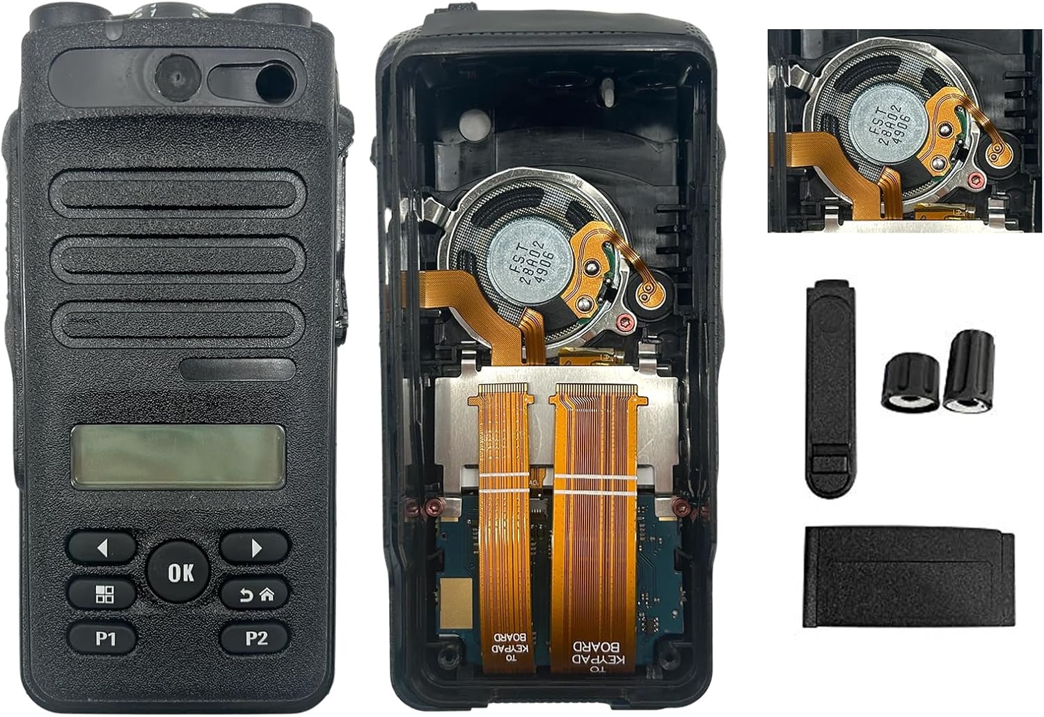 Black XPR3500E Housing Case Front Cover with Speaker LCD Display Flex Cable Compatible for Walkie Talkie XPR3500E