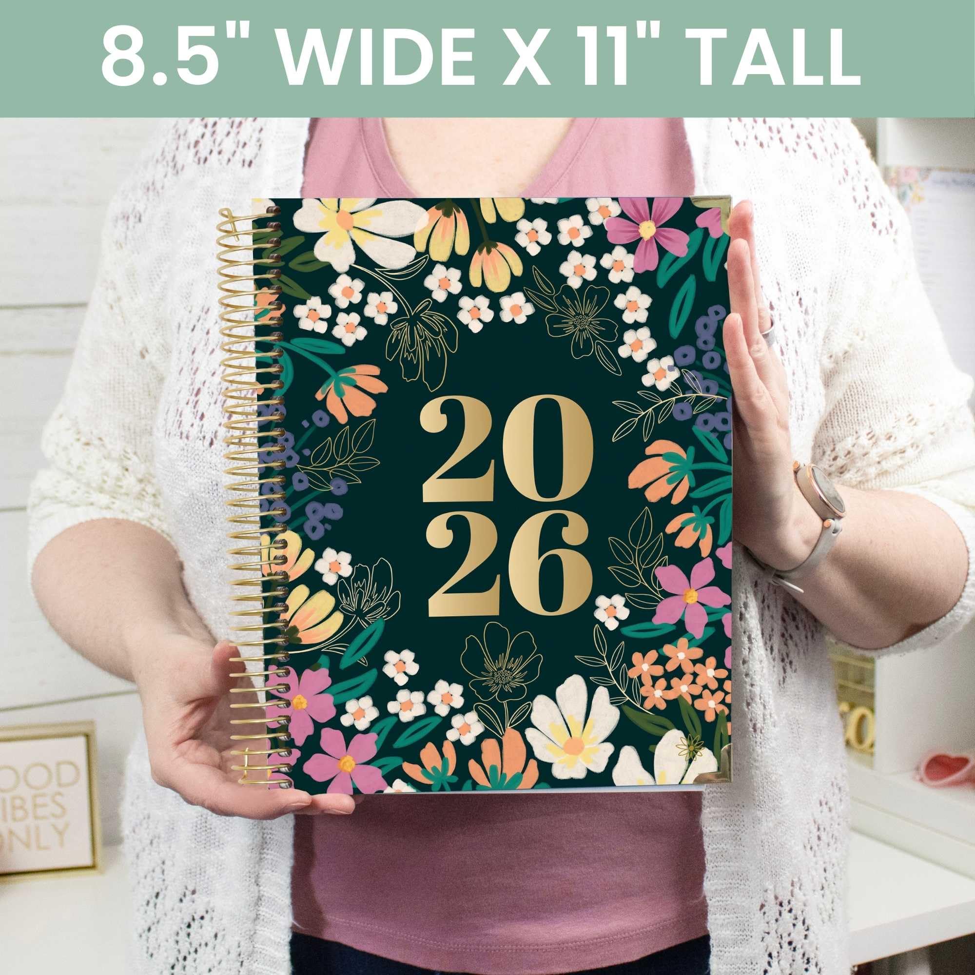 bloom daily planners HARDCOVER Planer 2026 (od stycznia do grudnia) - 21,5 cm x 28 cm tygodniowy i miesięczny organizer z naklejkami i zakładkami - kwitnąca dziko