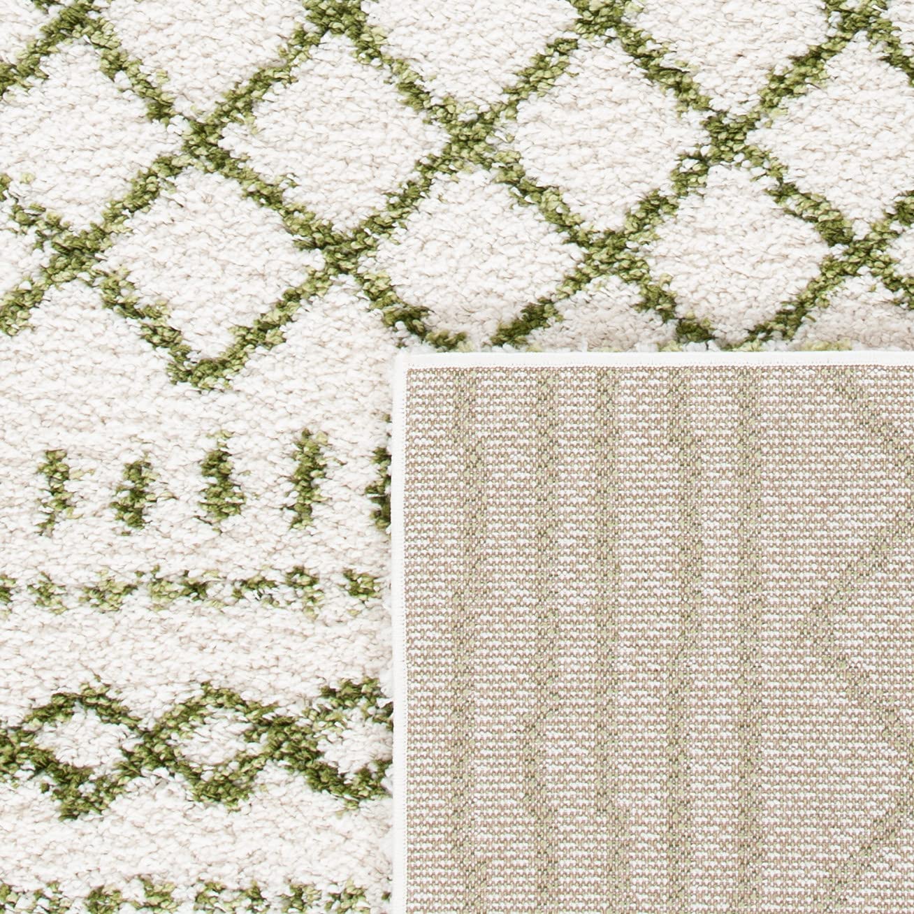 SAFAVIEH Arizona Shag Collection Area Rug - 3'2" Square, Ivory &amp; Green, Moroccan Boho Design, Non-Shedding &amp; Easy to Clean, Ideal for Living Room, Bedroom, Dining Space (ASG741Y)