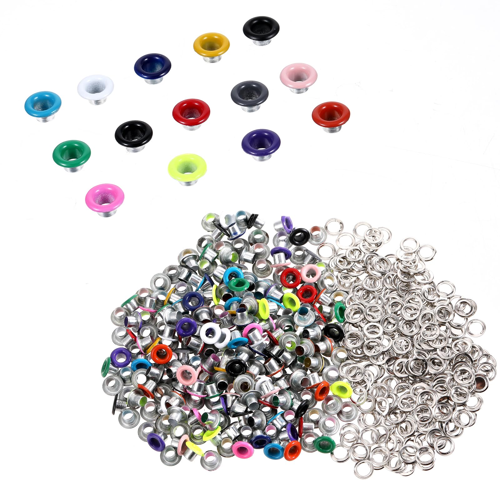 210 Set 5mm Eyelets and Grommets for Paper Crafts 3/16 inch Colored Metal Eyelets Grommets with Washers, Round Eyelets for Paper Crafts Fabric Leather Craft, Shoes Clothes Eyelets Hats Tents Repair