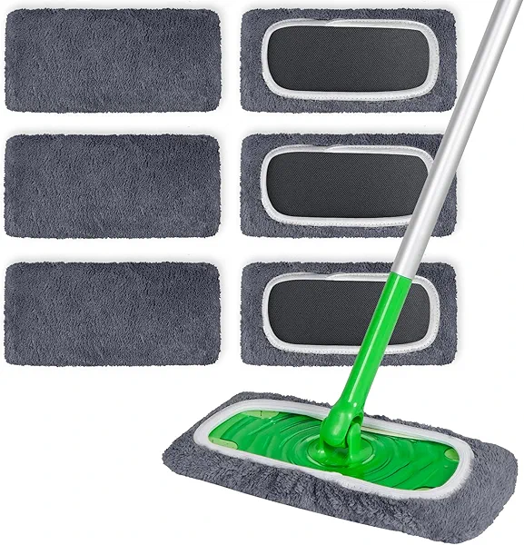 INFICRIME 6 Pack Reusable Microfiber Mop Pads Compatible with Swiffer Sweeper Mop, Dry Sweeping Cloths & Wet Mopping Cloths, Washable Mop Pads for Surface/Hardwood Floor Cleaning (Mop is Not Included)