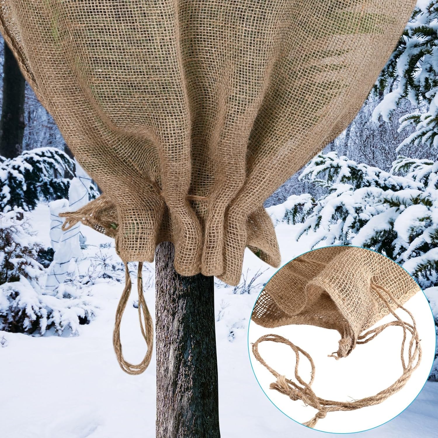 5 Pcs 84 x 72 Inch Large Burlap Plant Covers Bag with Drawstring Reusable Winter Plant Covers Freeze Protection Bags Freeze Blankets for Outdoor Garden Trees Shrubs Saplings
