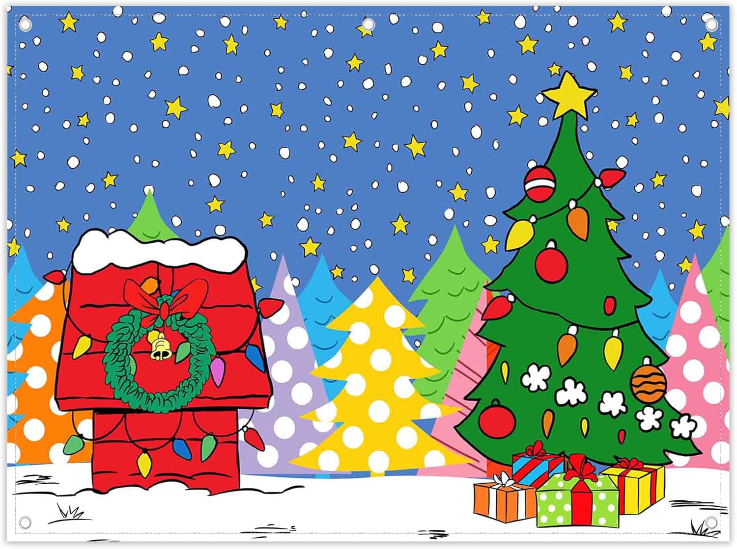 Fabric 8x6ft Cartoon Christmas Night Photography Backdrop Winter Snowy Red House PineTree Background Kid Xmas Party Decorations Photo Shooting Banner