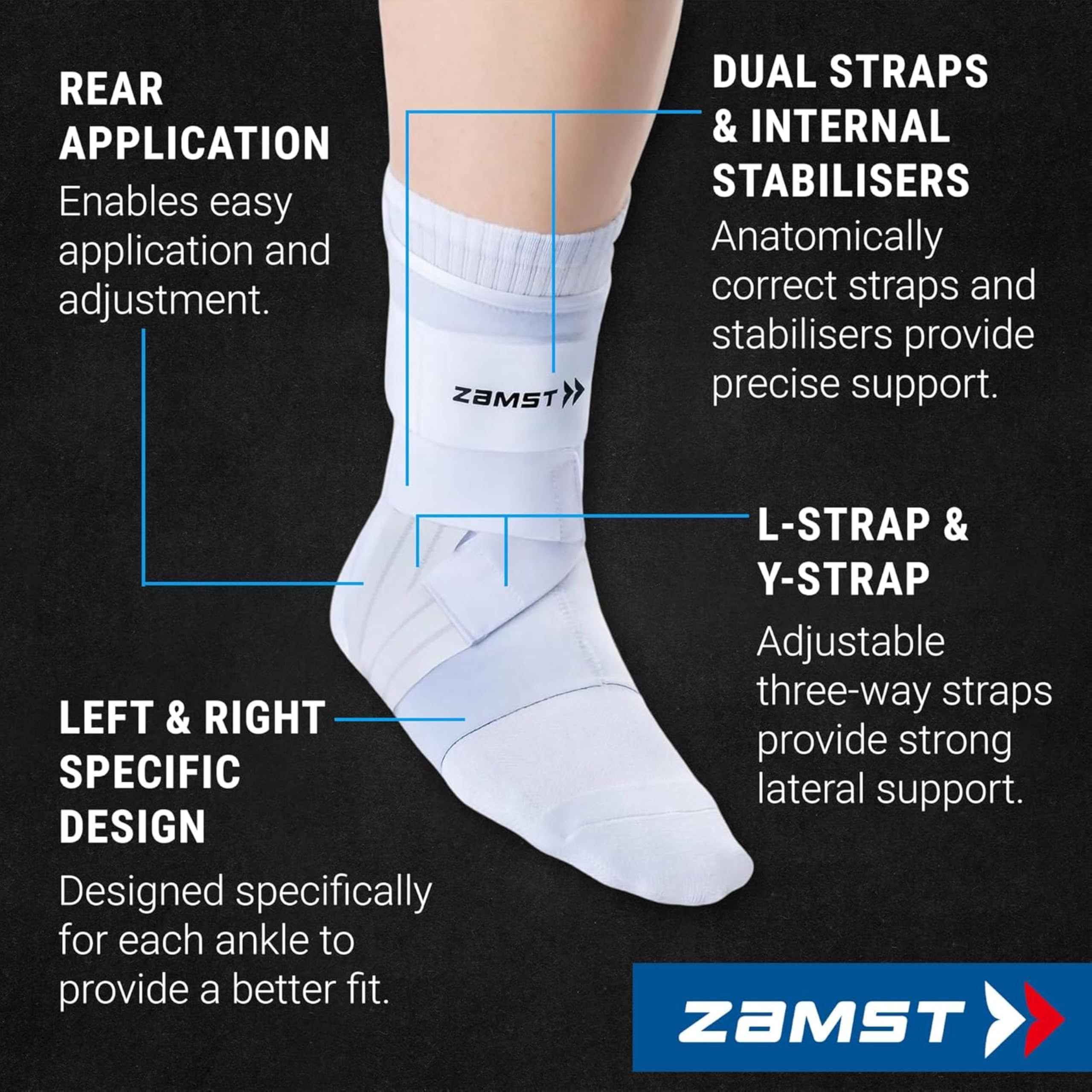 Zamst A1 Knöchelbandage für Sport – atmungsaktive Sport-Knöchelbandage für Damen und Herren mit verstellbaren Drei-Wege-Riemen für moderate seitliche Knöchelverstauchung – rechts, klein