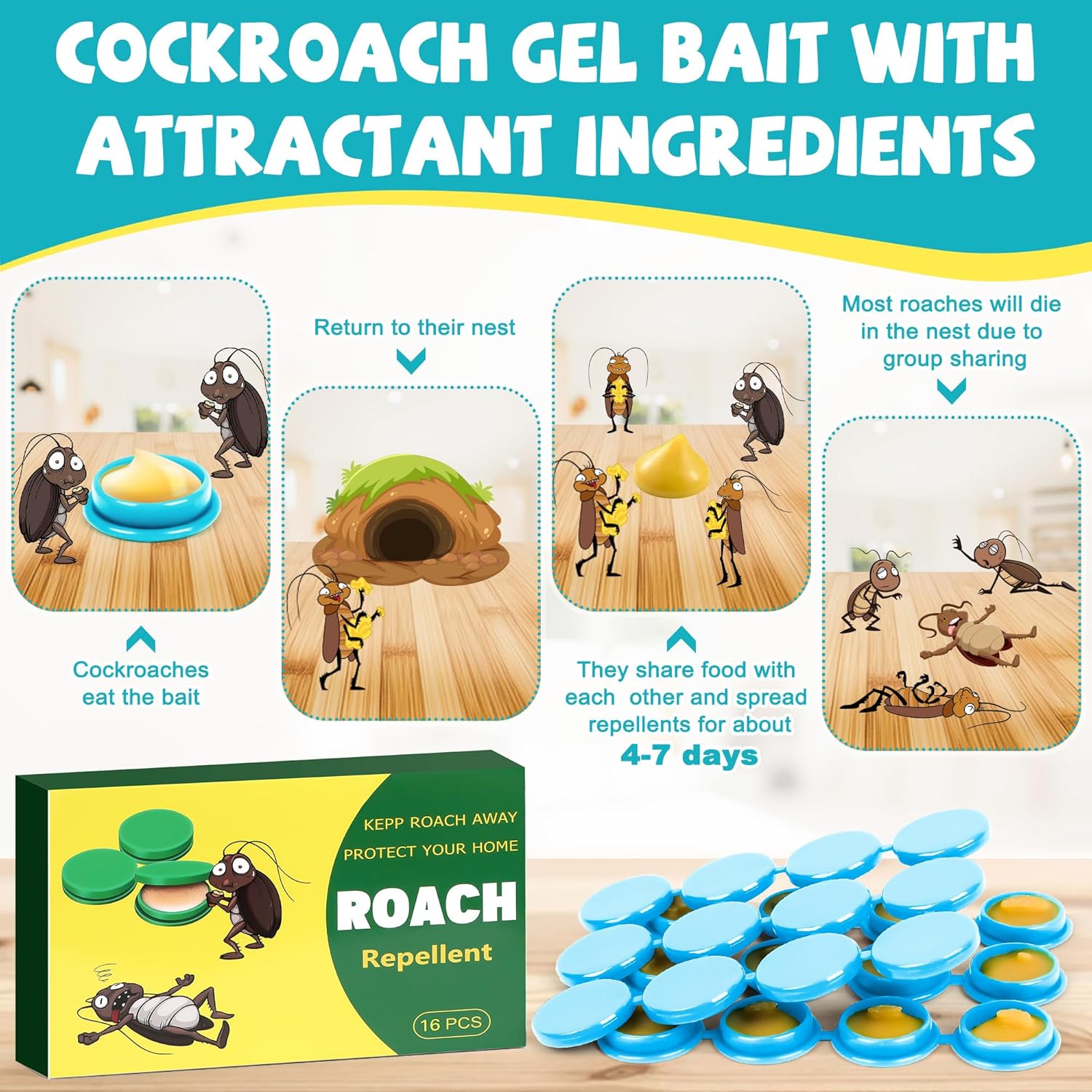 Quick & Easy Cockroach Control: 16 Pack Gel Bait for a Roach-Free Home