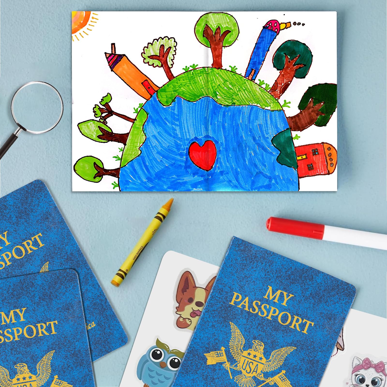 30 cuadernos de pasaportes en blanco para diario de viaje, sellos de pasaporte para niños, pasaporte falso para fiesta temática escolar, viajes mundiales, actividades de simulación, recuerdos de