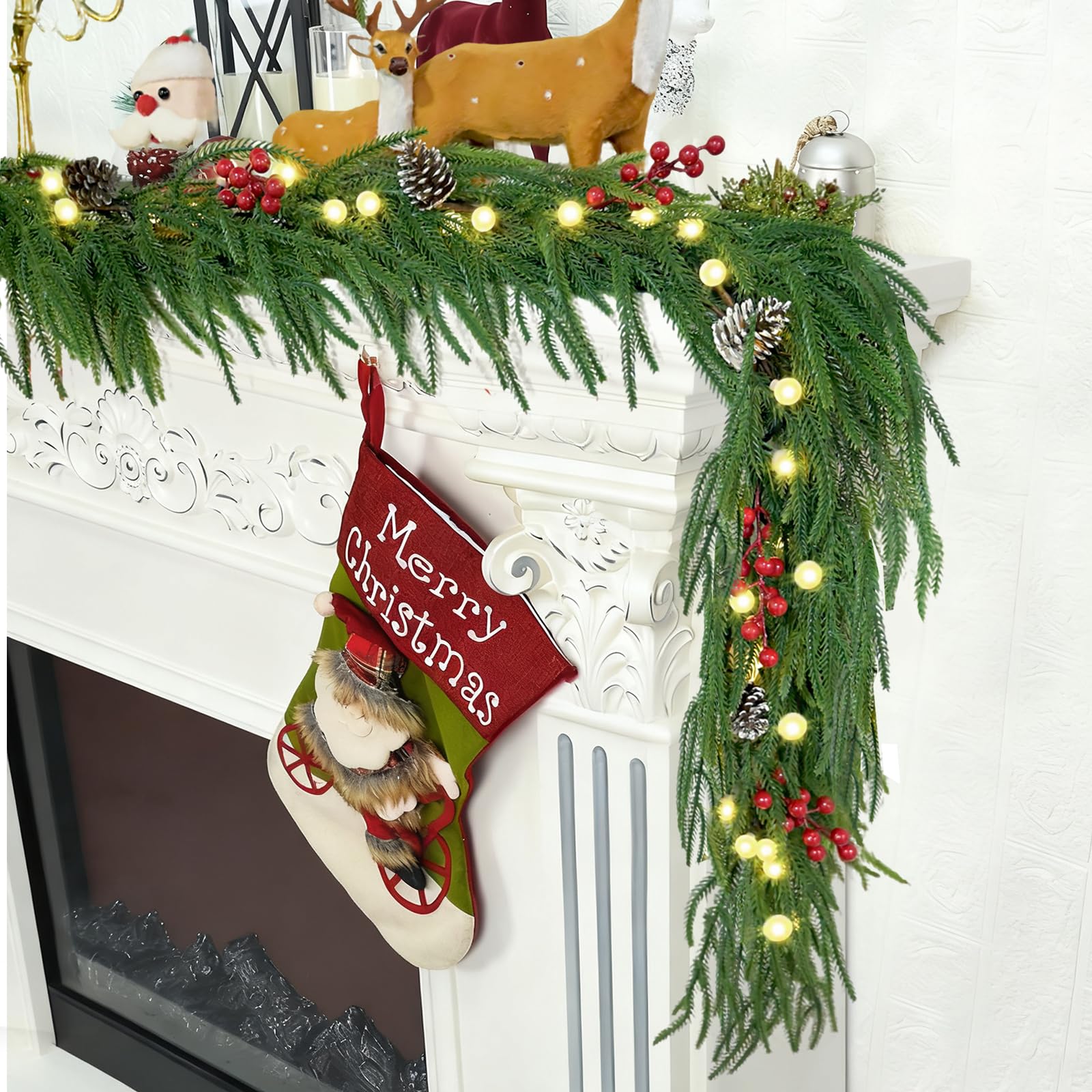 Guirlande de Noël pin Norfolk premium 2,5m au toucher réaliste et LED