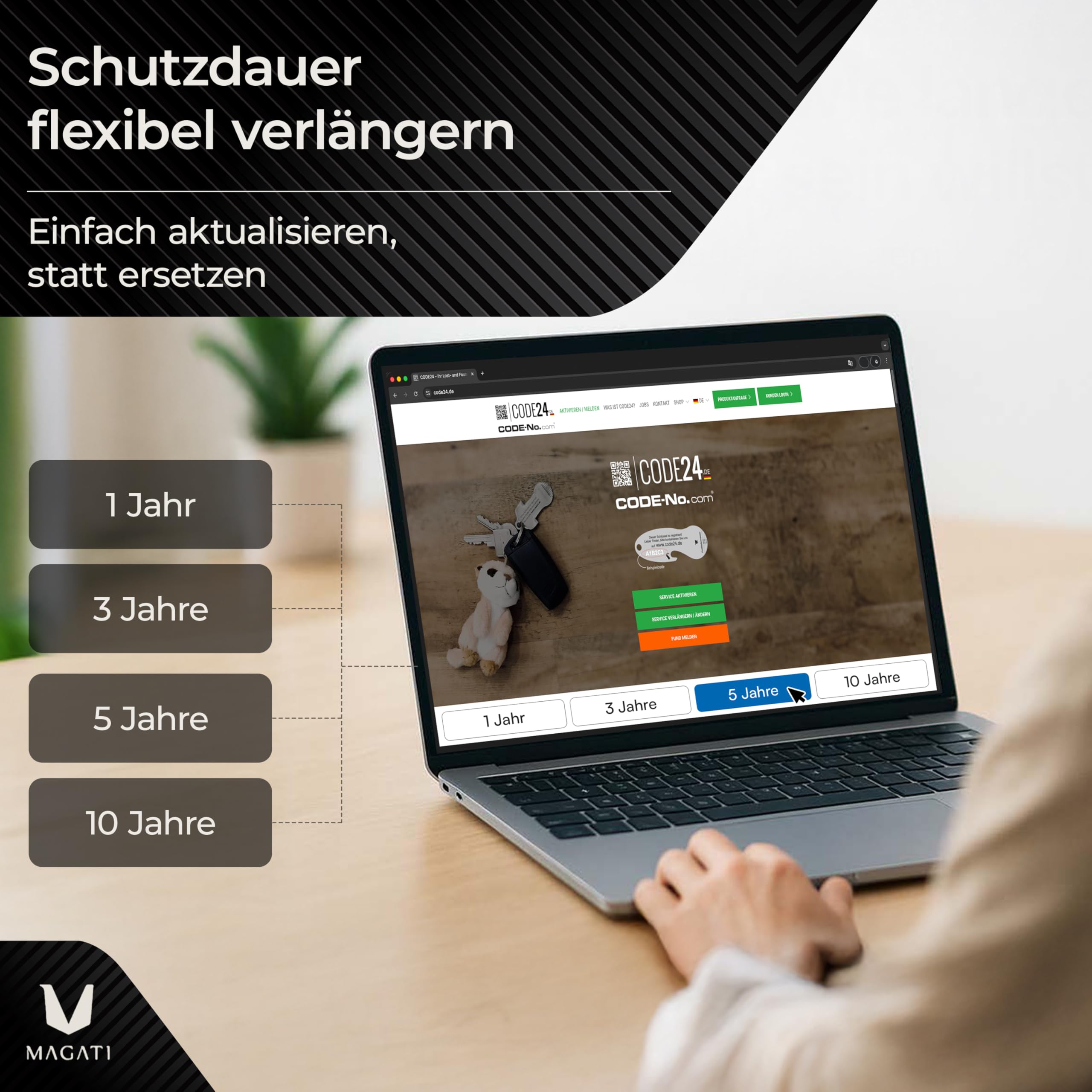 MAGATI CODE24 Aluminium 5er-Mix Diebstahlschutzlabel (3 Jahre/Silber) – Individuelles, stark haftendes Code Label für Wertgegenstände – Mit sicherem Lost- & Foundservice CODE24