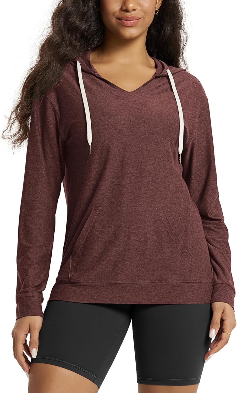 ODODOS Women's V-Neck Oversized Hoodie - Ultra Soft odSTRATUM Tech Pullover, Side Slit Long Sleeve Tops with Kangaroo Pocket