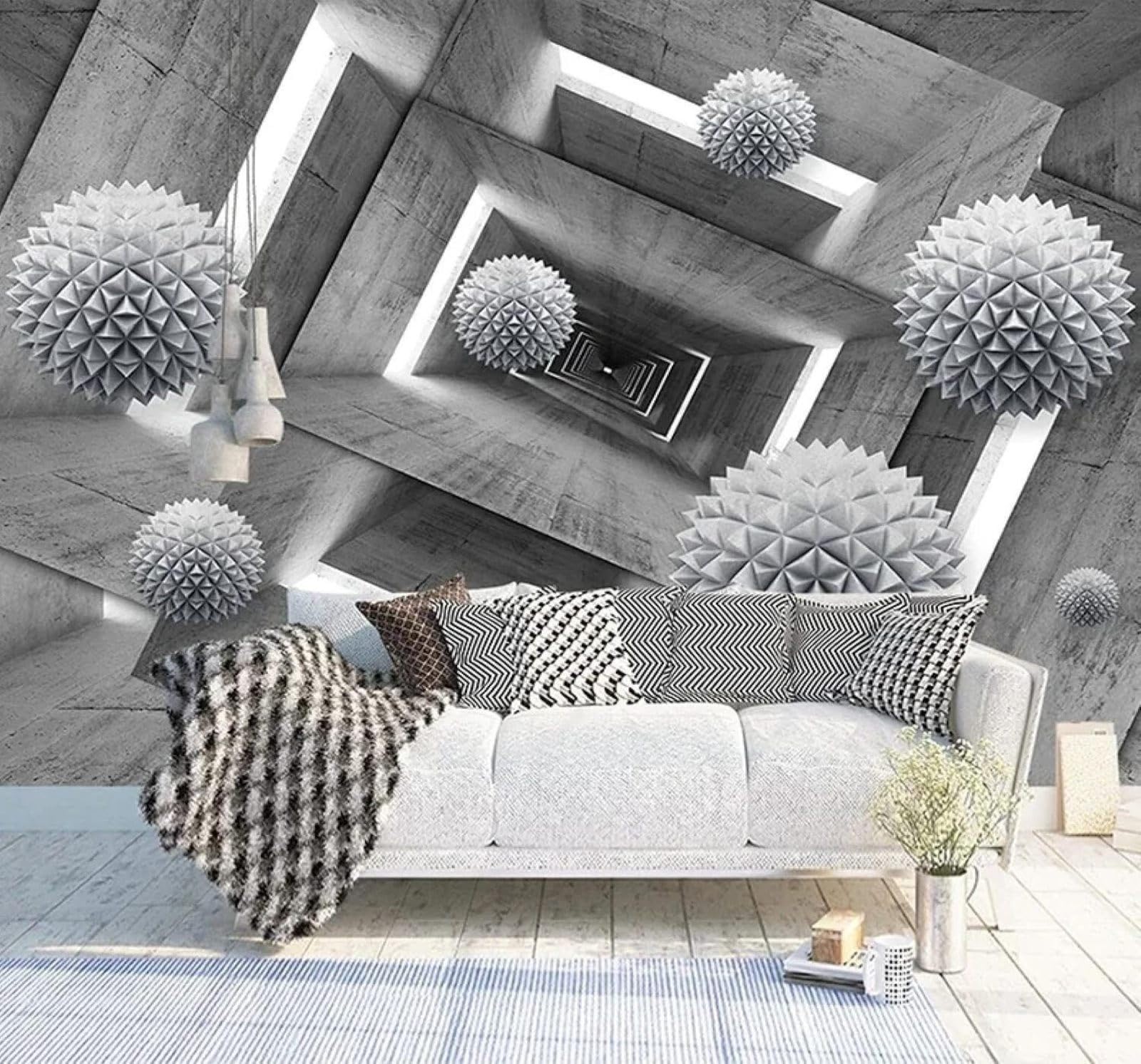 XLMING Papel Pintado 3D Retro Gris Cemento Arquitectura Esfera