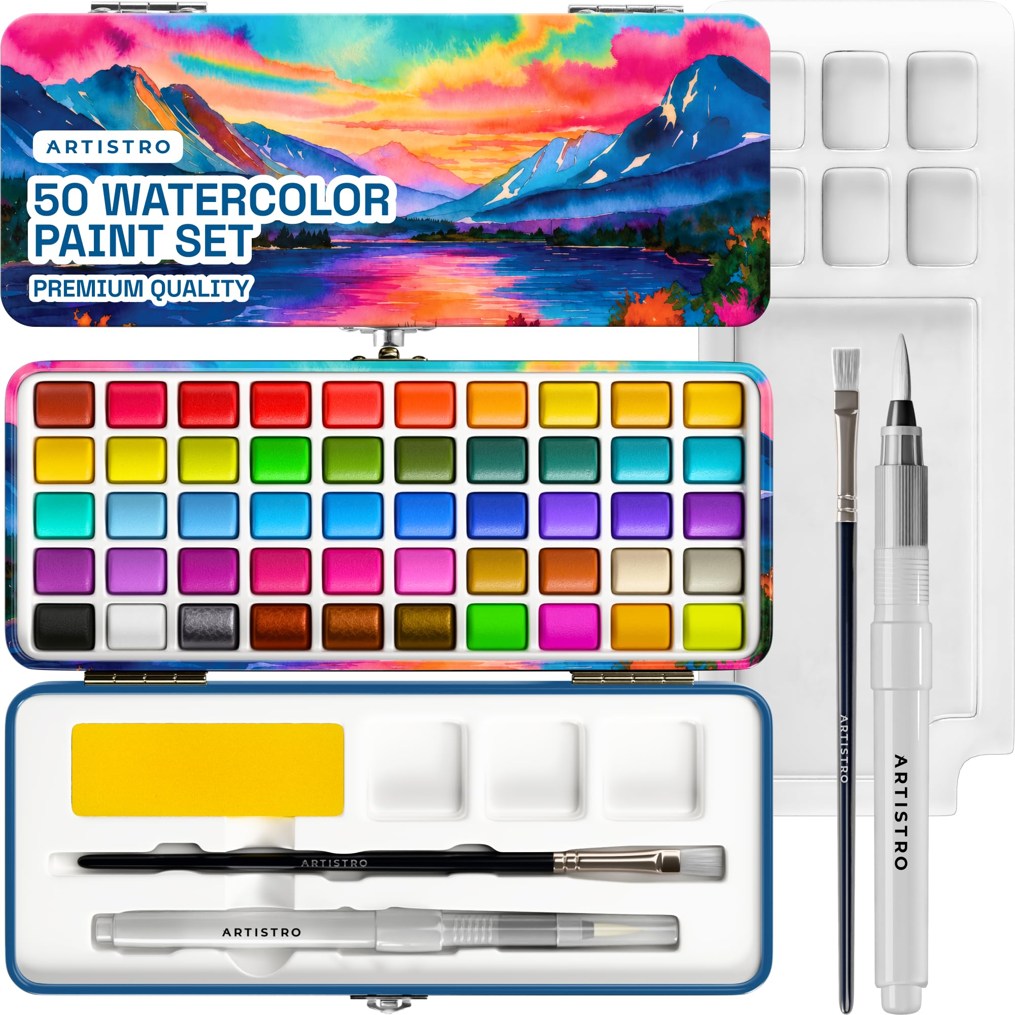 50 Watercolor Paint Set with Palette & Brushes for Adults & Kids | Travel Watercolor Paint Kit, Portable Water Color Set for Adults, Beginners & Kids, Art & Painting Supplies, Gift Idea