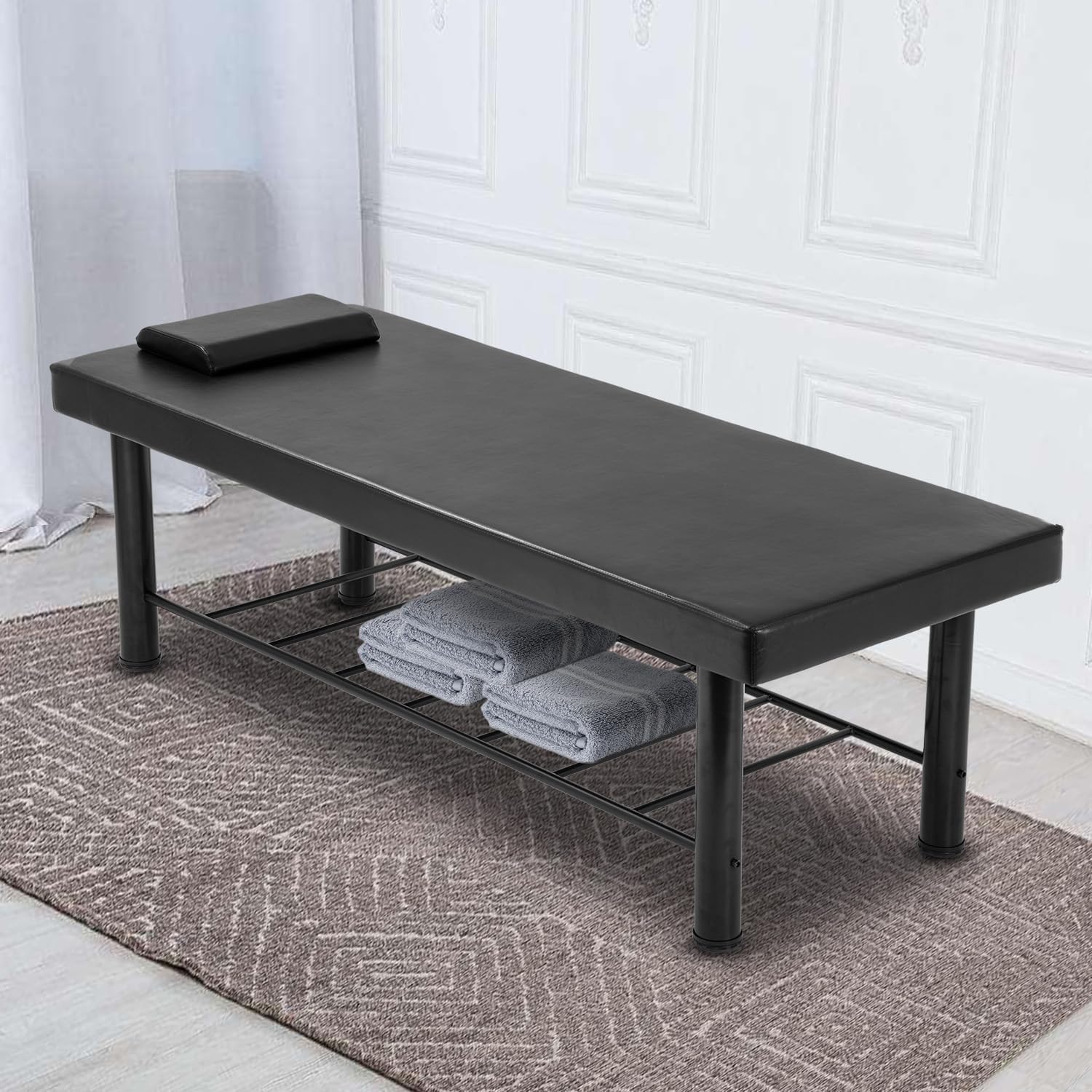 FDW Stationary Massage Table Heavy Duty Massage Bed 75x30 inchs Physical Therapy Bed PU Leather/Metal Frame Spa Bed Salon Bed with Pillow for Medical Recovery Professional Massage