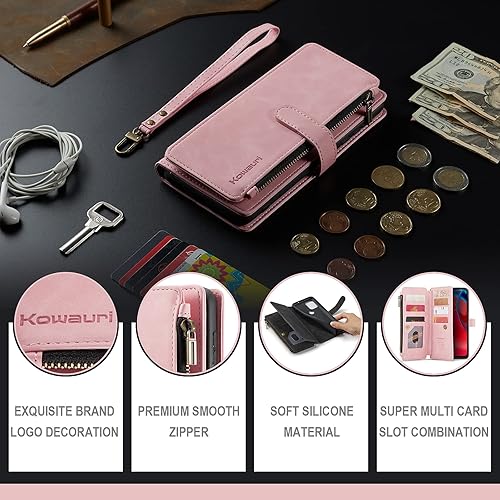 Miniatura 6 de Kowauri Funda para Moto G Stylus 5G 2021, piel sintética, tipo cartera, con cremallera, bolsillo para tarjetas, a prueba de golpes, funda protectora