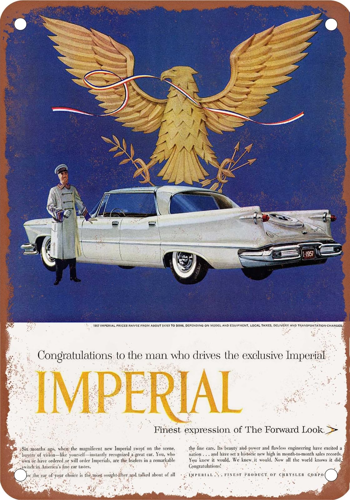 METAL SIGN - 1957 Imperial Vintage Ad 09 - Old Retro Rusty Look home decor