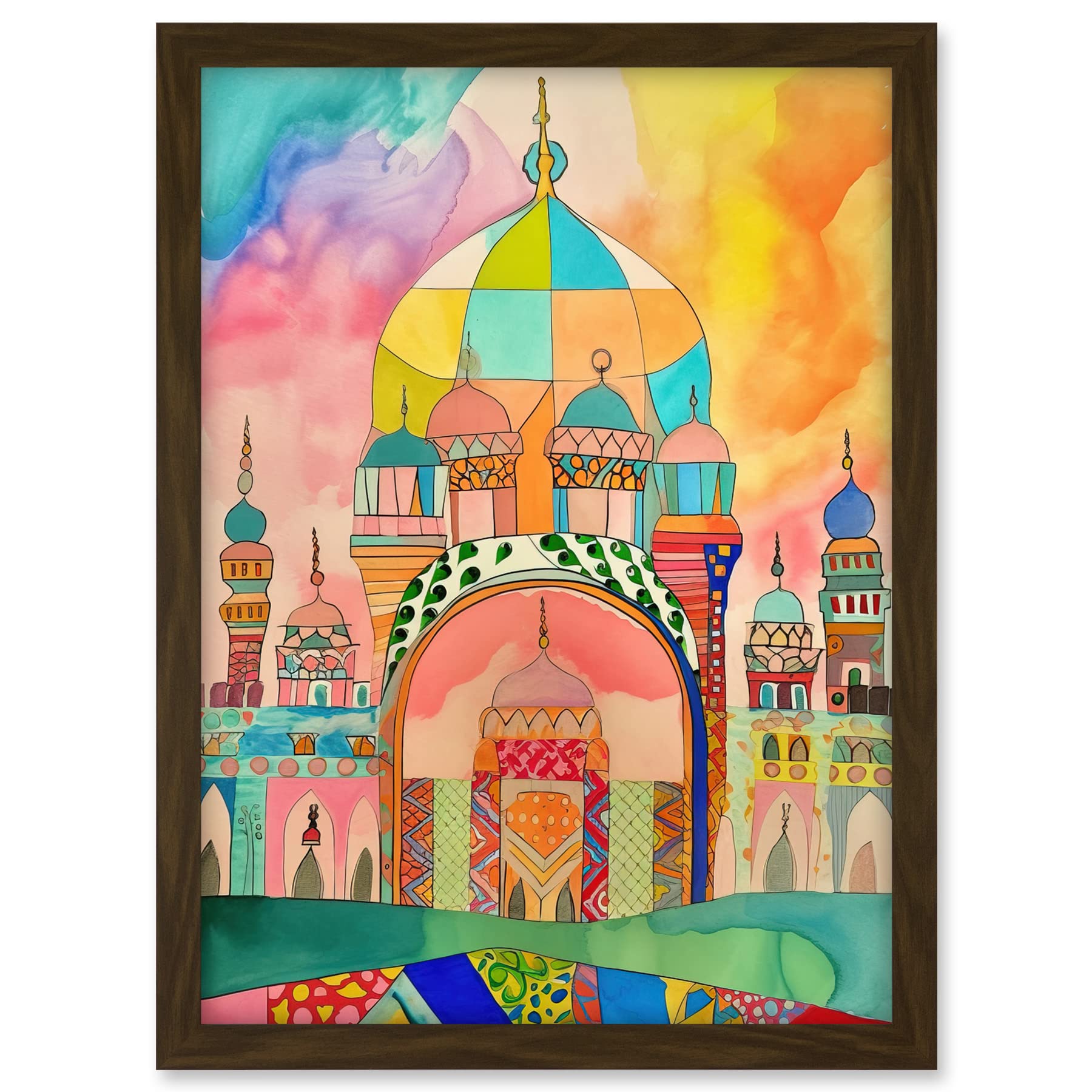 Artery8 Abstract Mosque Islam Folk Art Artwork Framed A3 Wall Art Print