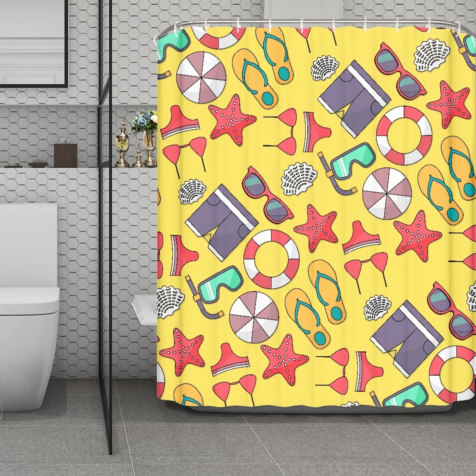 Rideau de douche en tissu haute qualité avec finitions soignées et œillets durables